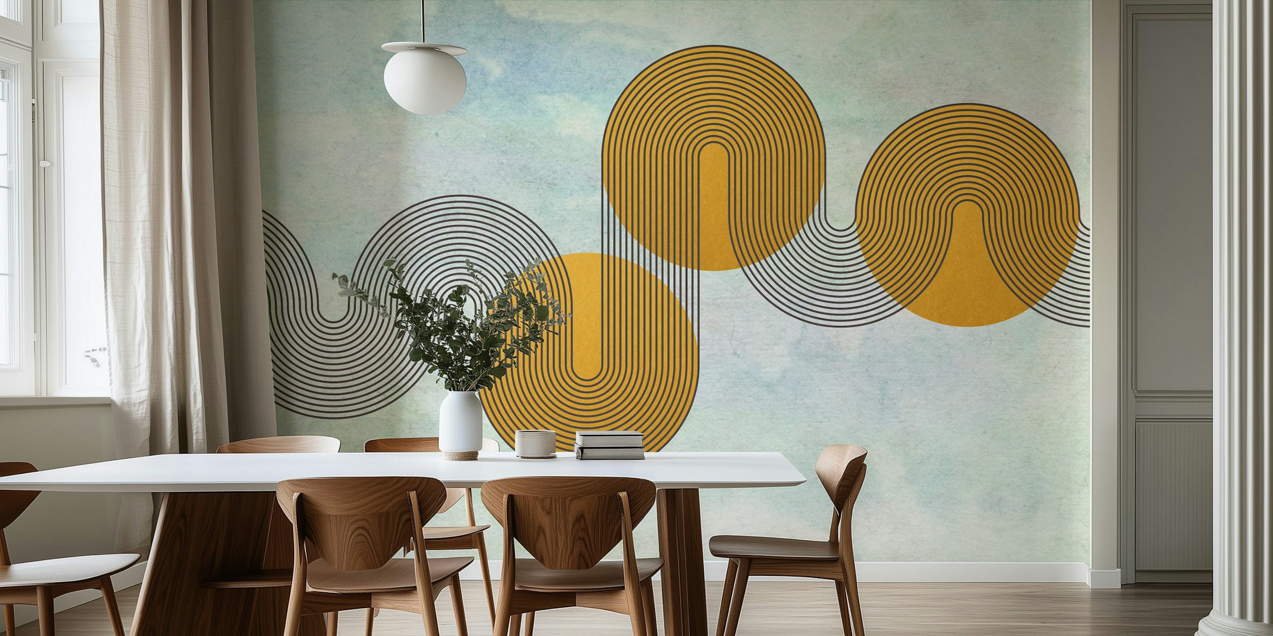 Elegante mural japonés de ondas de papel de acuarela con un tranquilo patrón de ondas y textura de acuarela