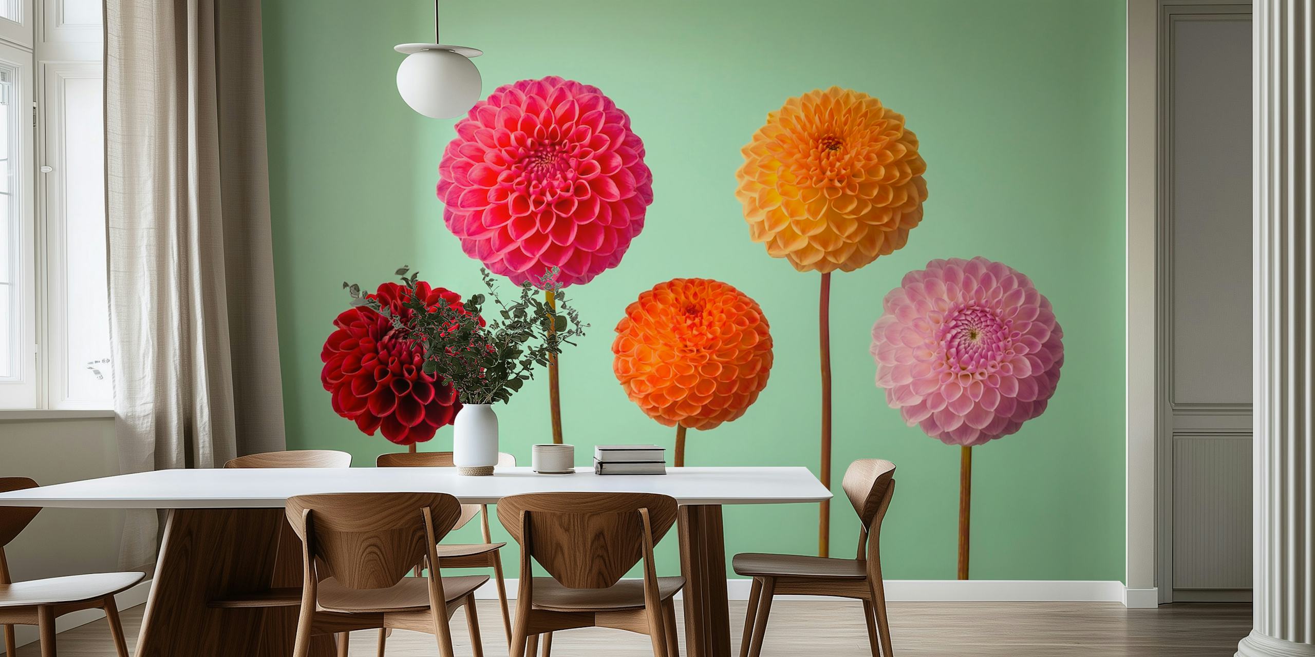 Vibrant Dahlias tapet i et rum