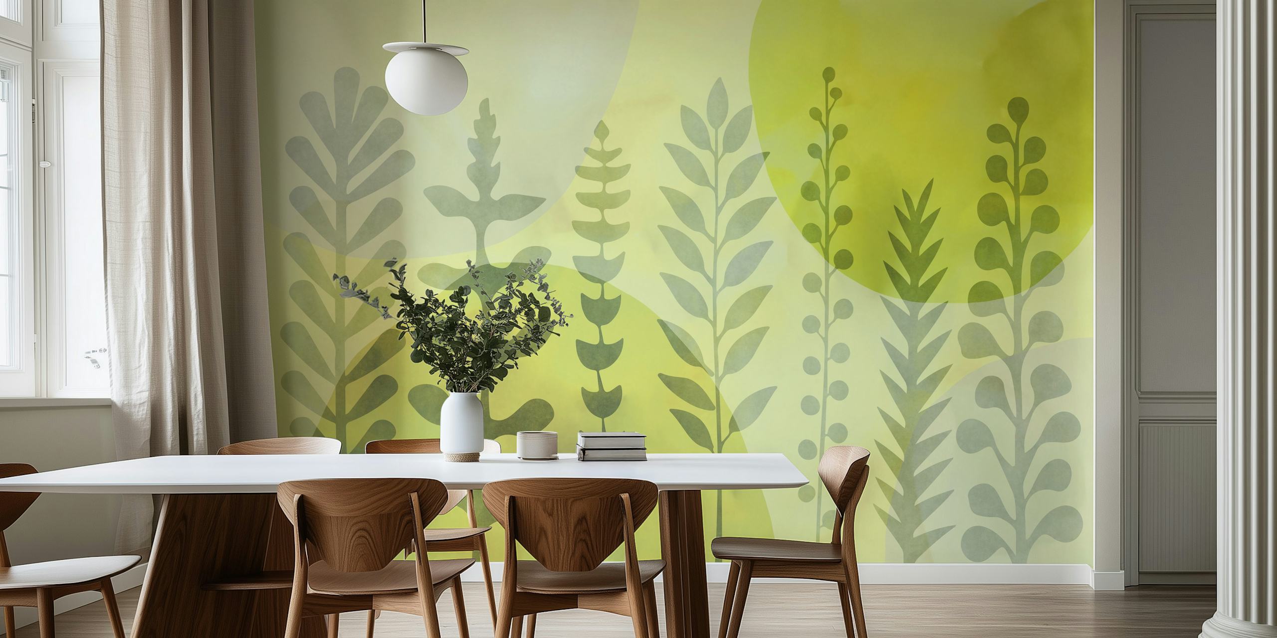 Whimsical Lime Green Nature tapet i et rom