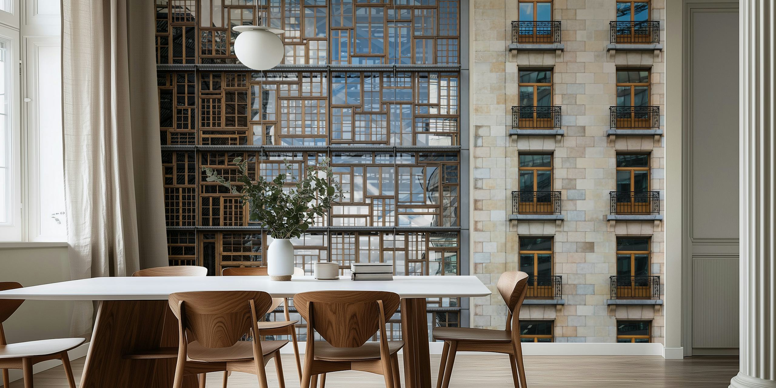 Papel tapiz mosaico ventana en un interior moderno