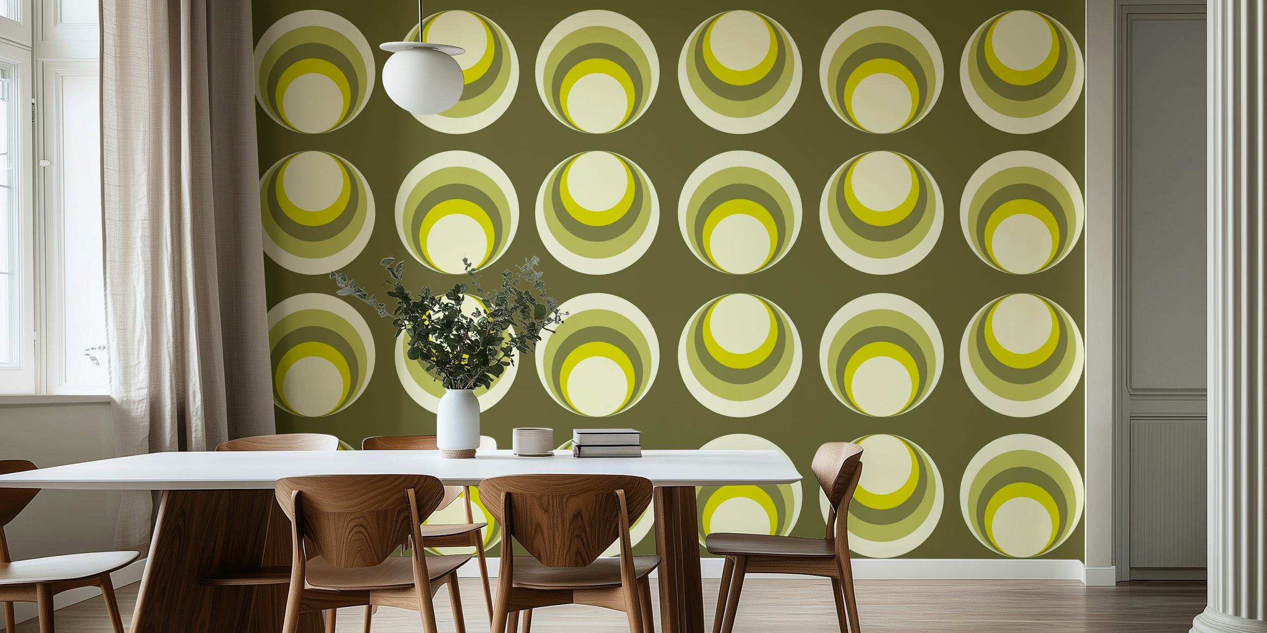 Green and yellow geometric circular pattern wallpaper