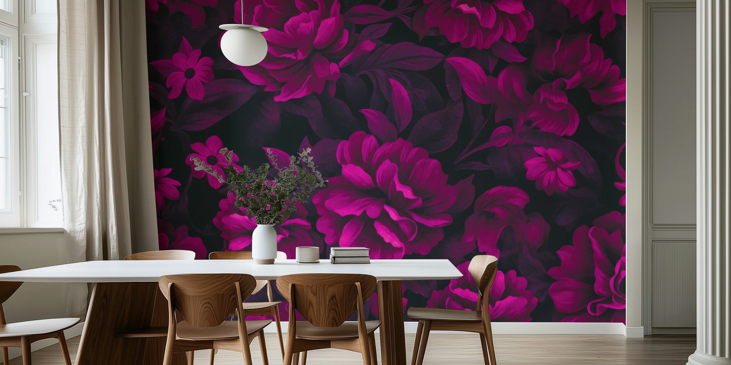 Luxury floral wallpaper with pink flowers