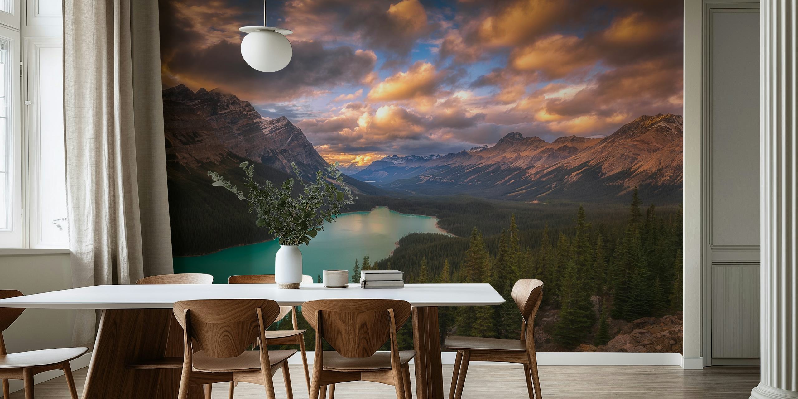 Peyto Lake at dusk wallpaper in a room