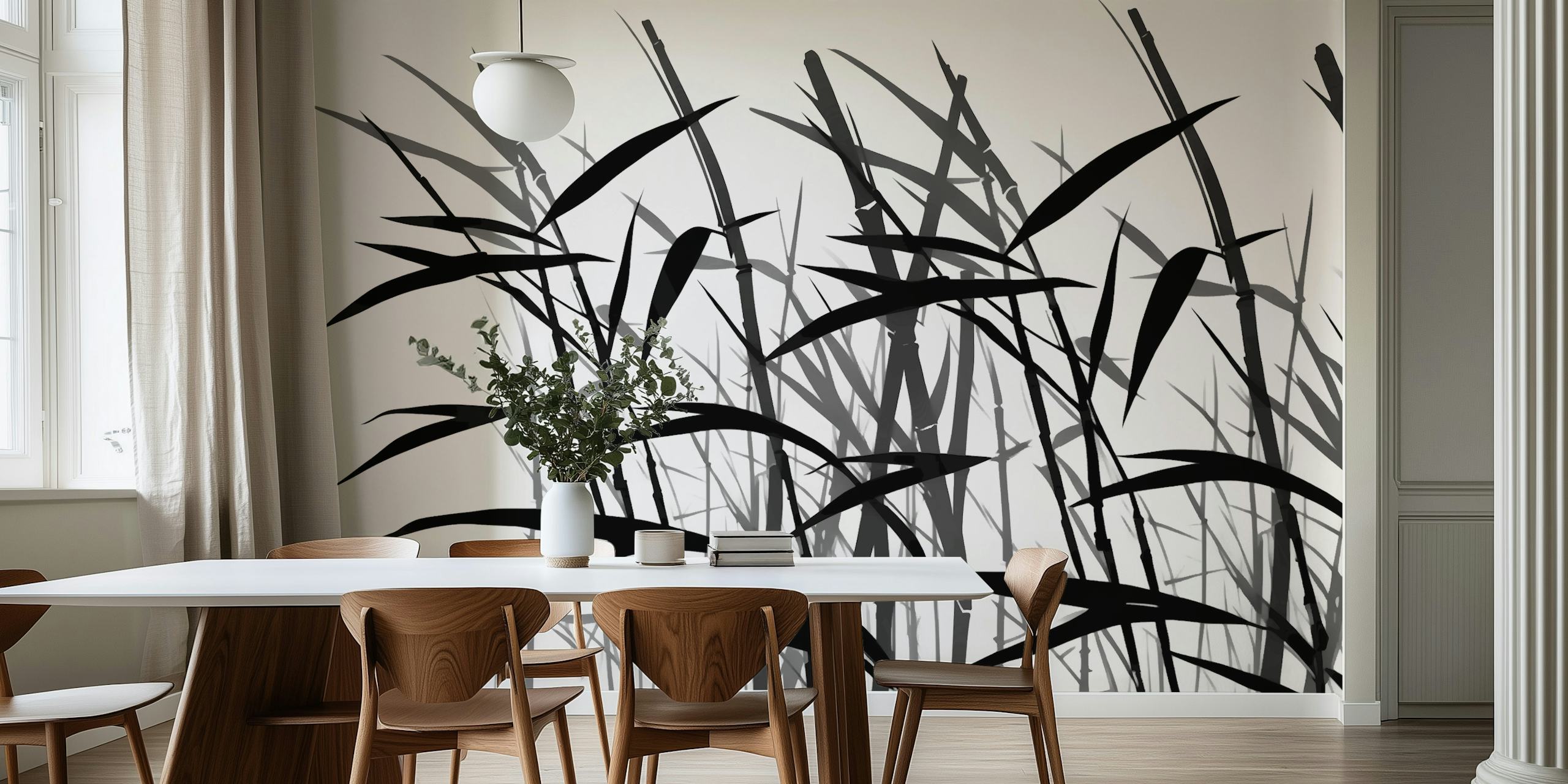 Black bamboo grass silhouette on white background wallpaper