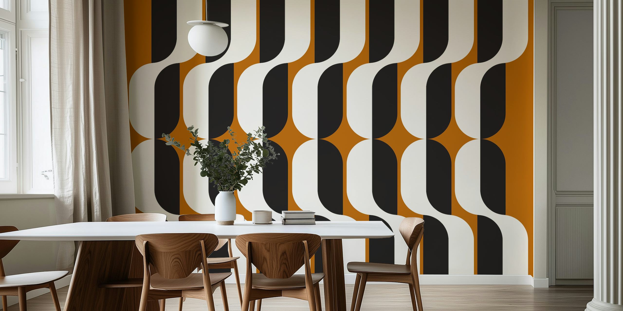 Vintage Abstract Wave Geometry wallpaper in a room