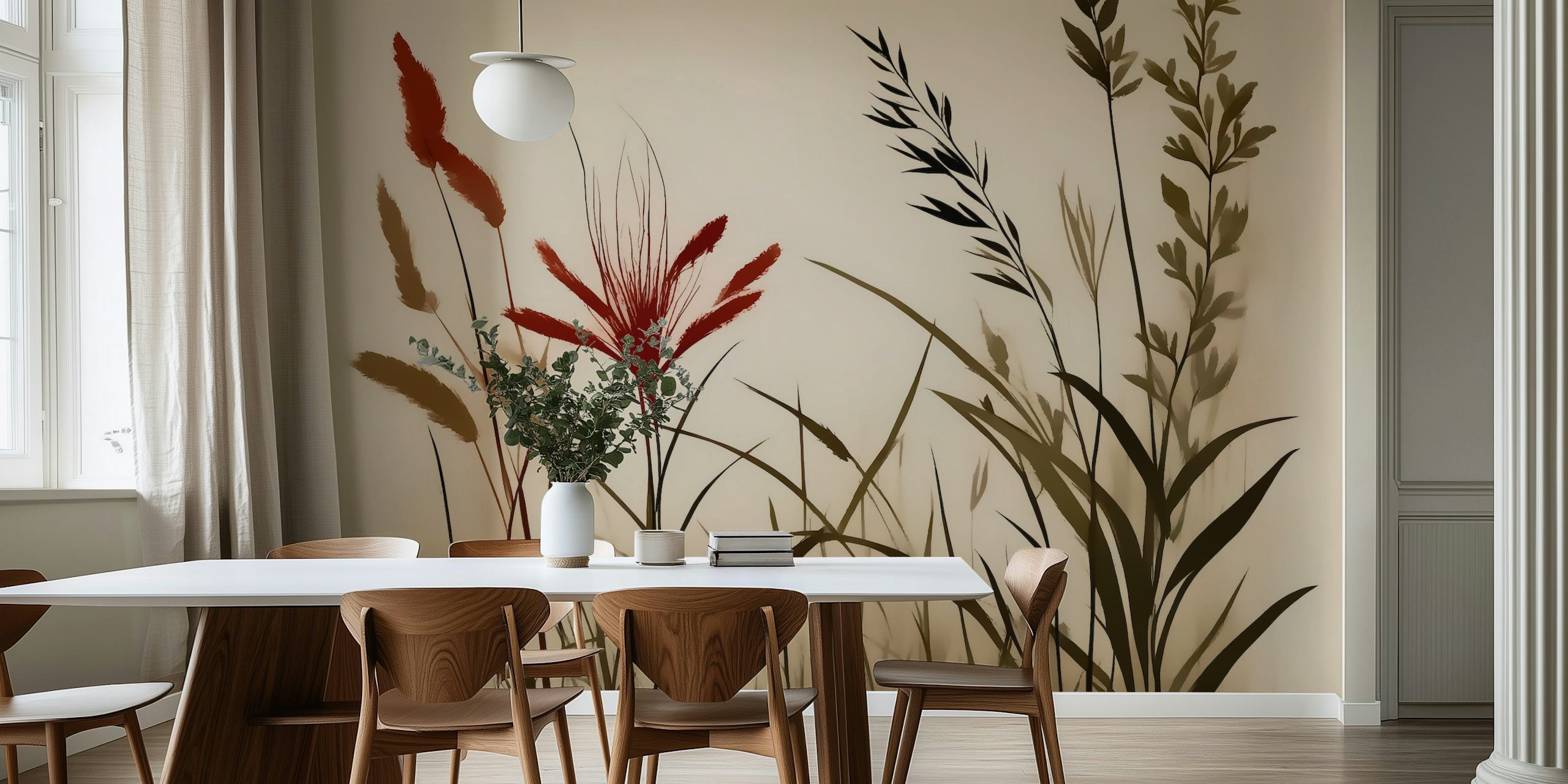 Decorazione murale scandinava con fiori giapponesi con sagome botaniche