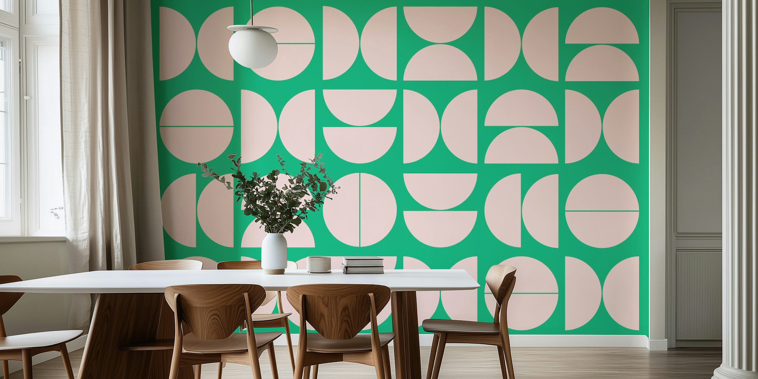Papel de parede Mid-century modern em verde e pink