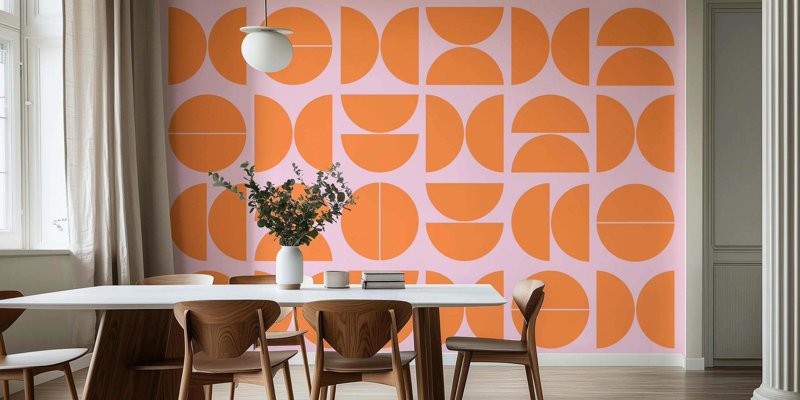 Orange Pink Mid-Century Contemporary Geometry wallpaper