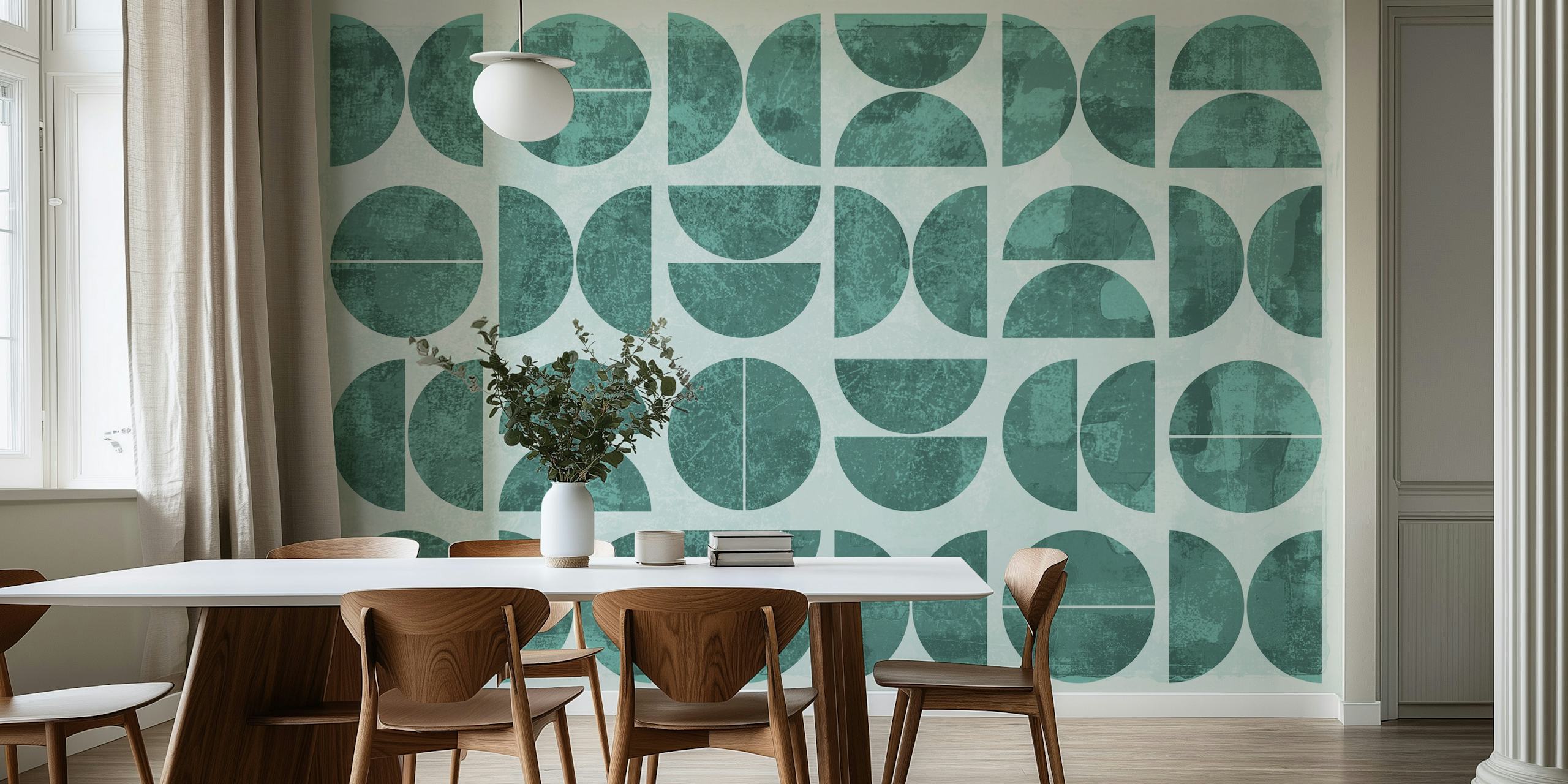 Carta da parati geometrica verde moderna in una stanza