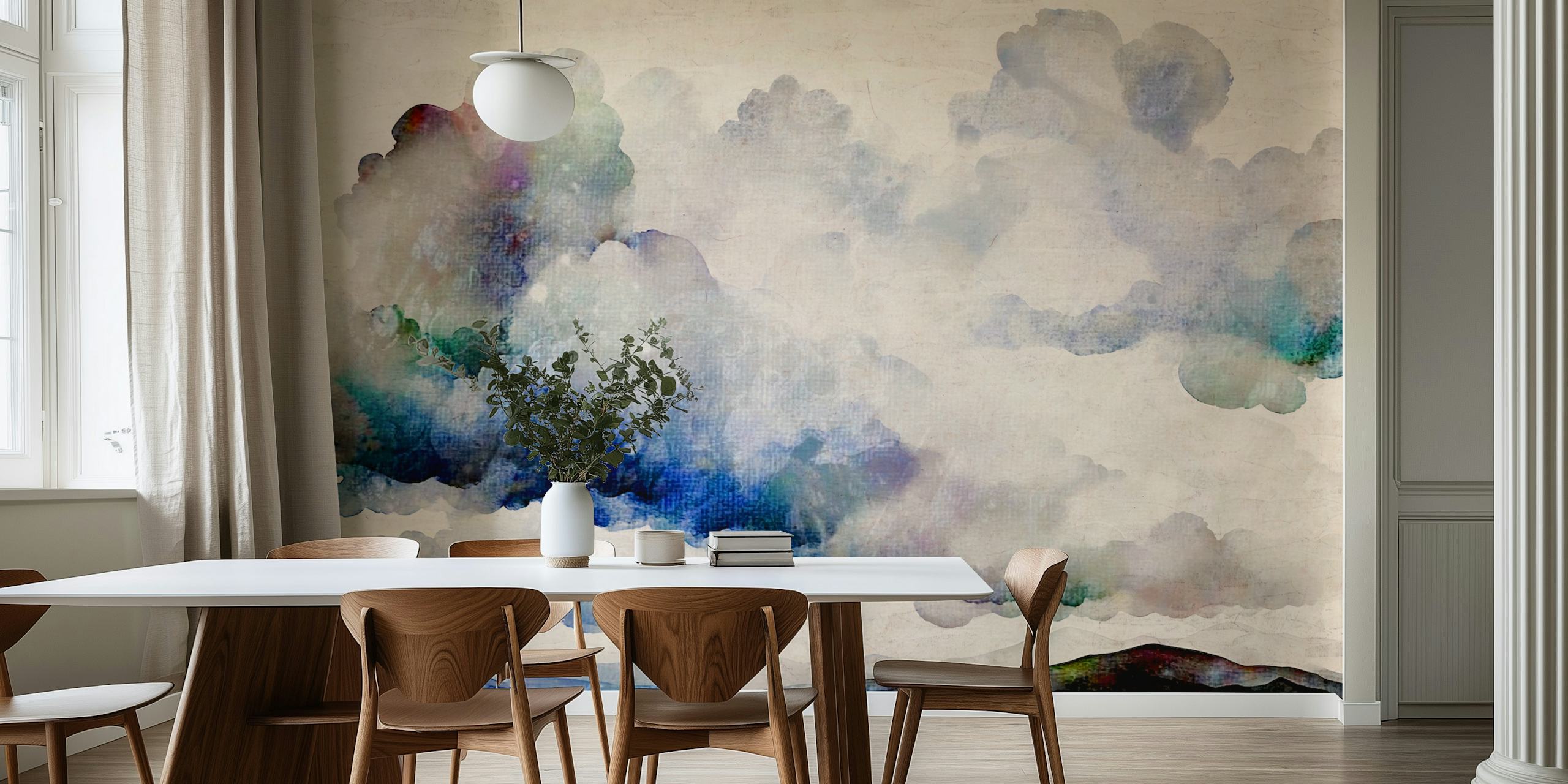 Grunge Clouds tapetti tyylikkäässä huoneessa