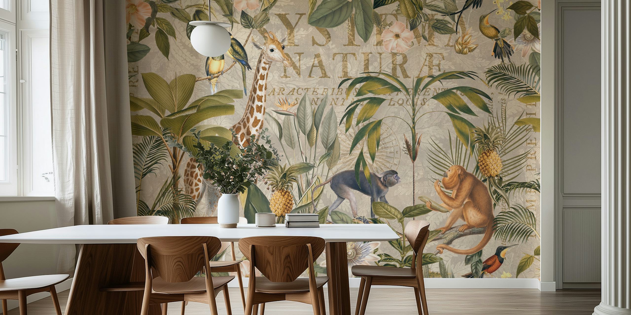 Nostalgic jungle wallpaper with wild animals