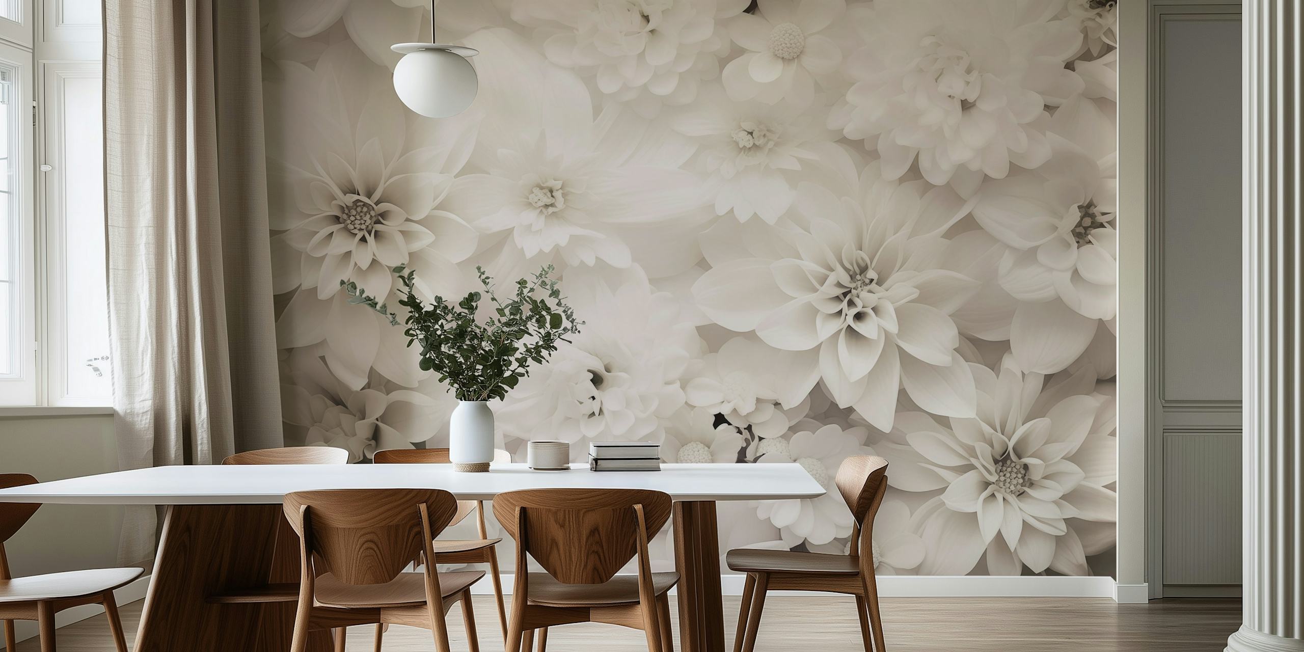 Diseño de papel tapiz floral blanco en una habitación