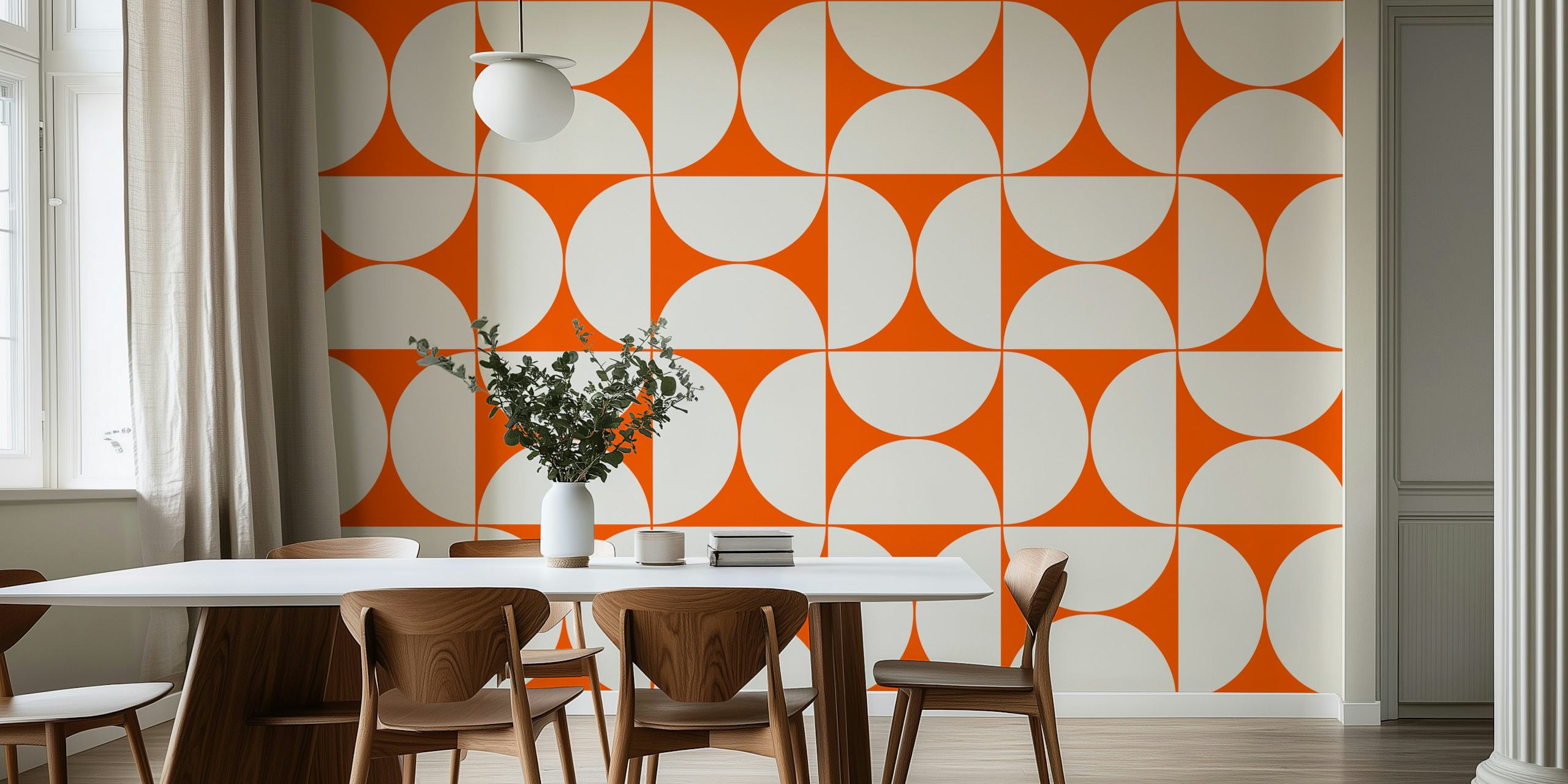 Geometric shapes in orange and cream colors Mid-Century Modern wallpaper