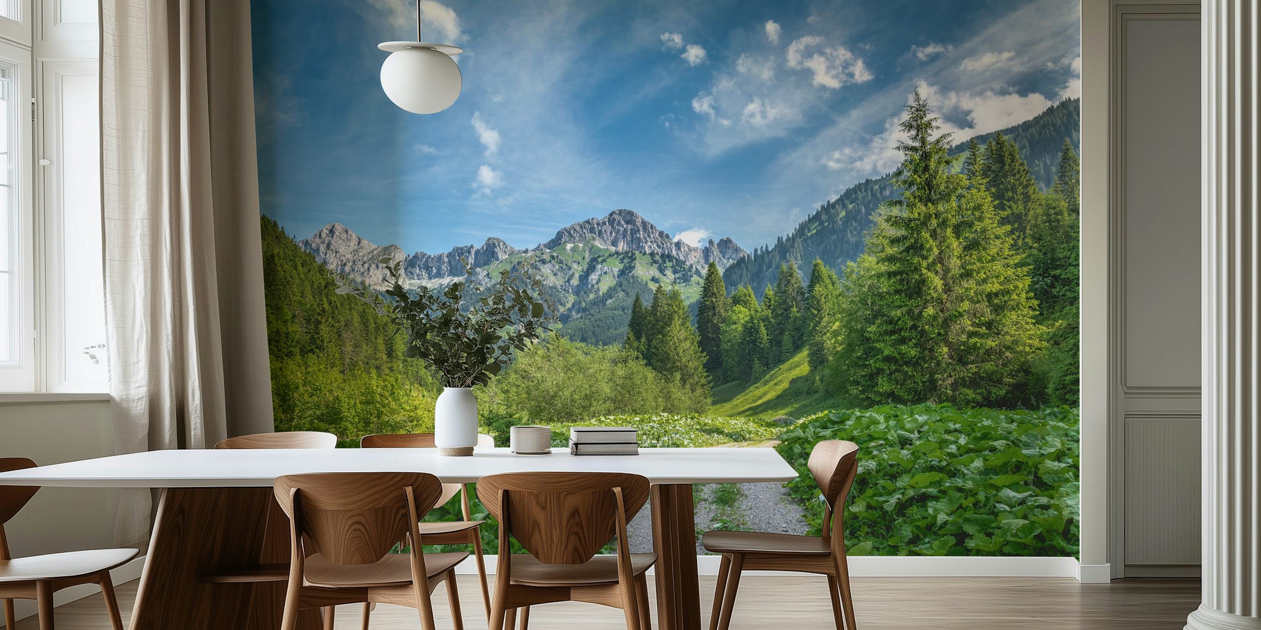 Tannheimer Mountain-tapet vist i et rum