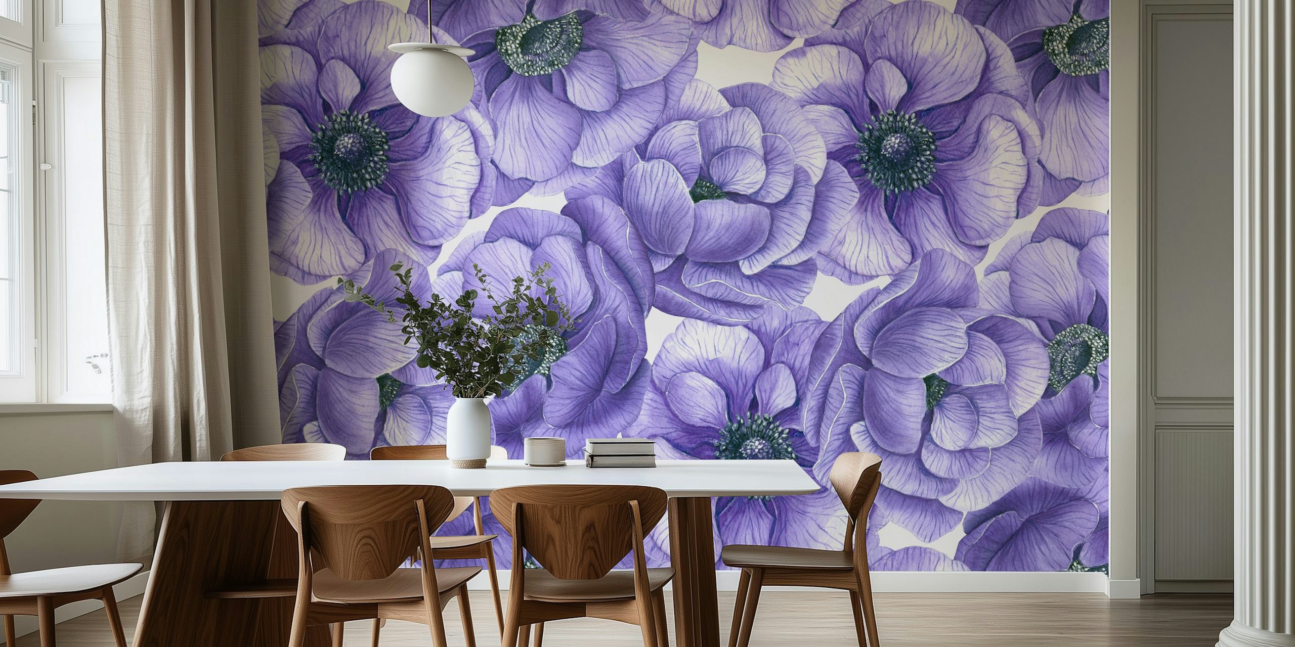 Violet anemone flowers in various shades of purple wallpaper