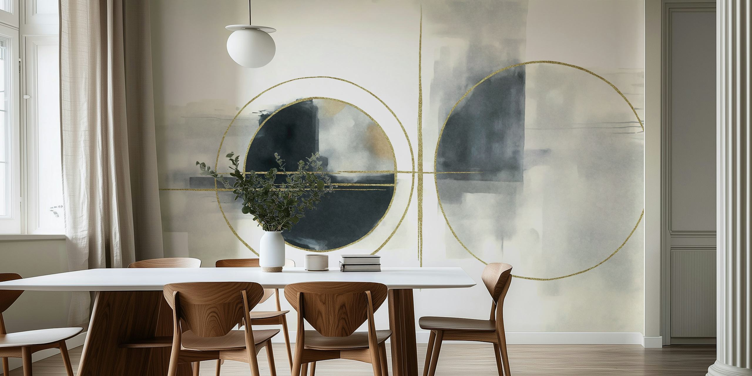 Abstract Circular Gold wallpaper in a room