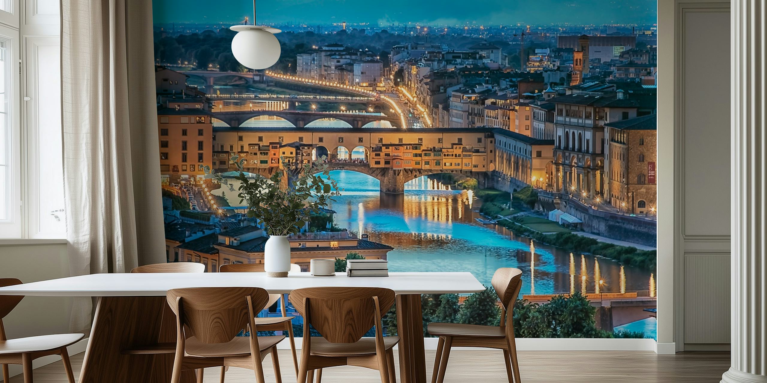Florence cityscape at dusk with blue tones and golden lights wallpaper