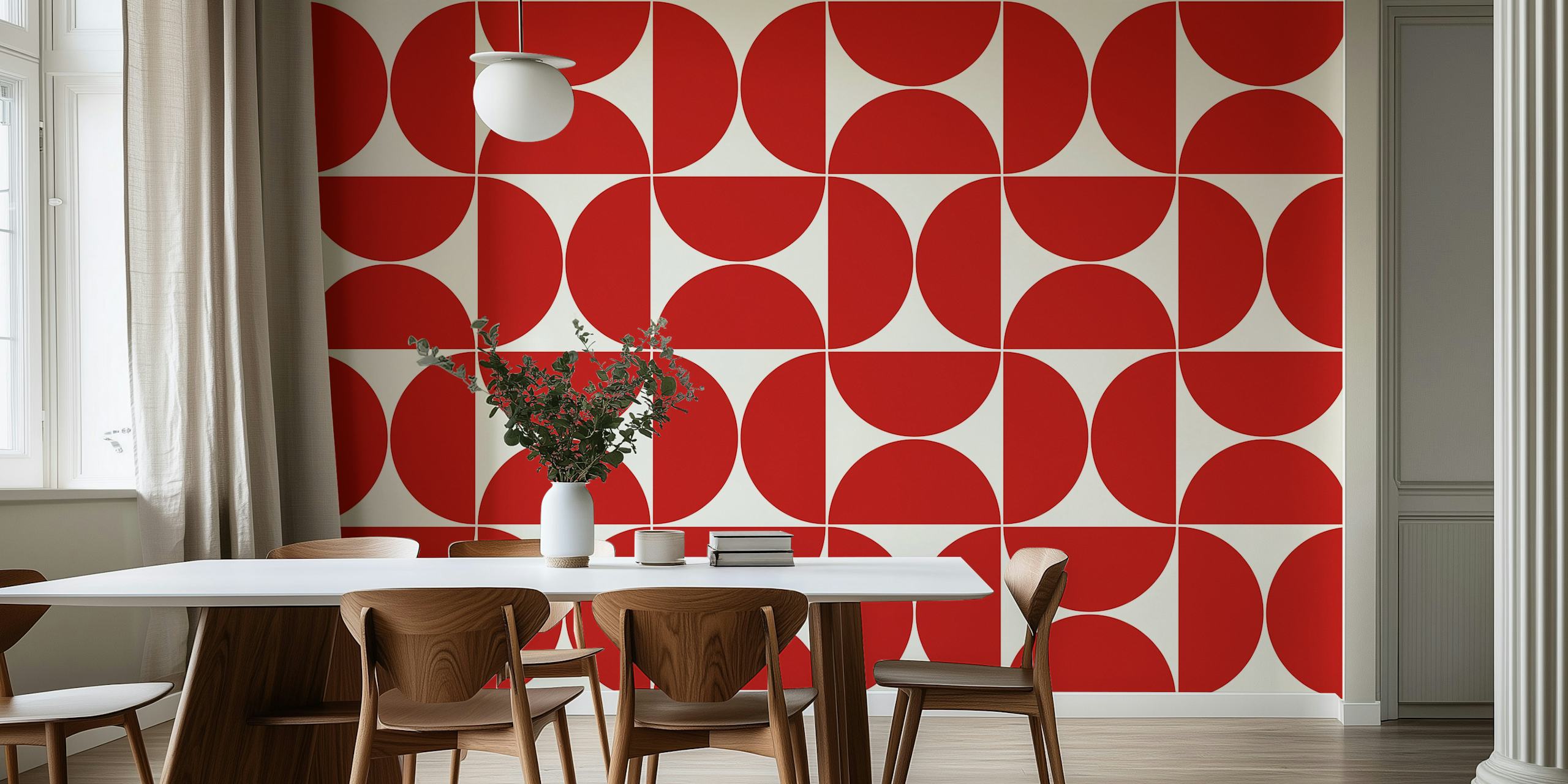 Geometrisches Wandbild in Rot und Weiß aus der Mitte des Jahrhunderts