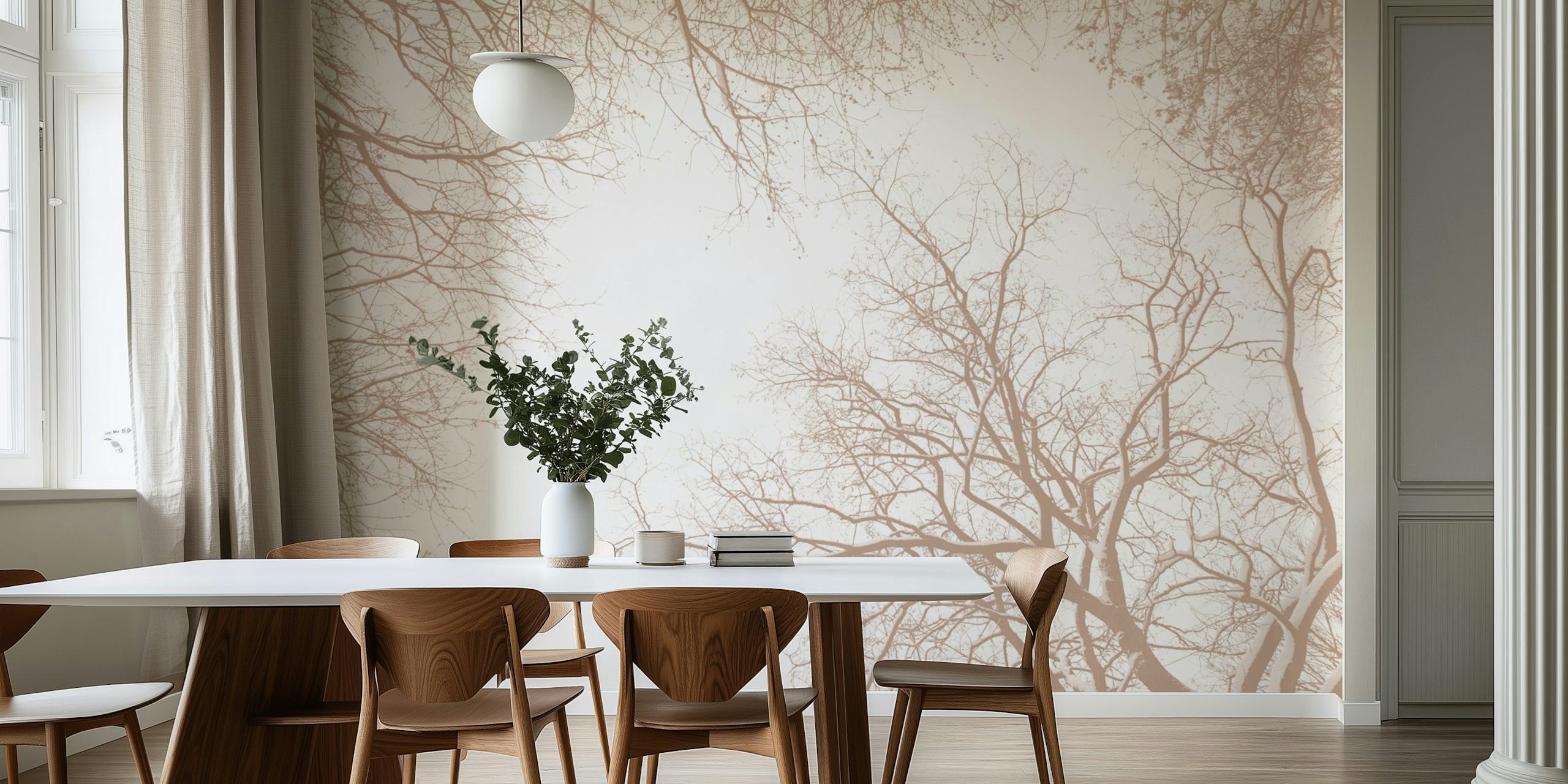 Beige tree silhouettes against a light background wallpaper