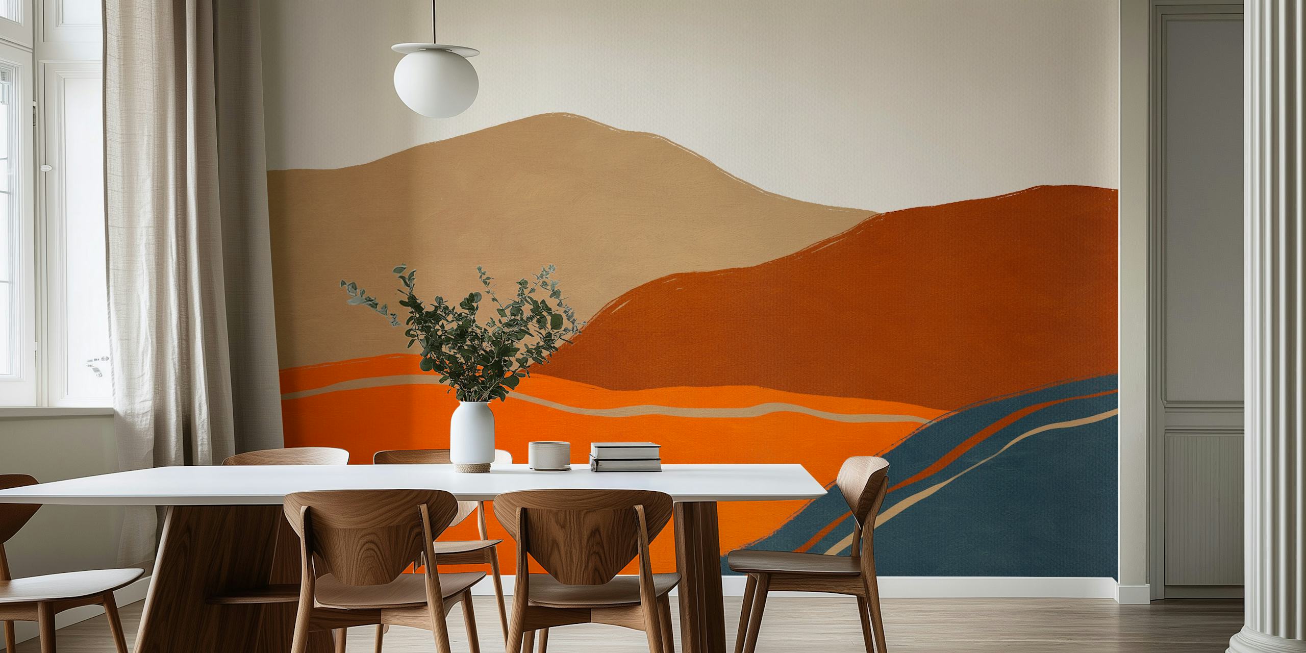 Papel de parede Vintage Minimal Mountains em um quarto
