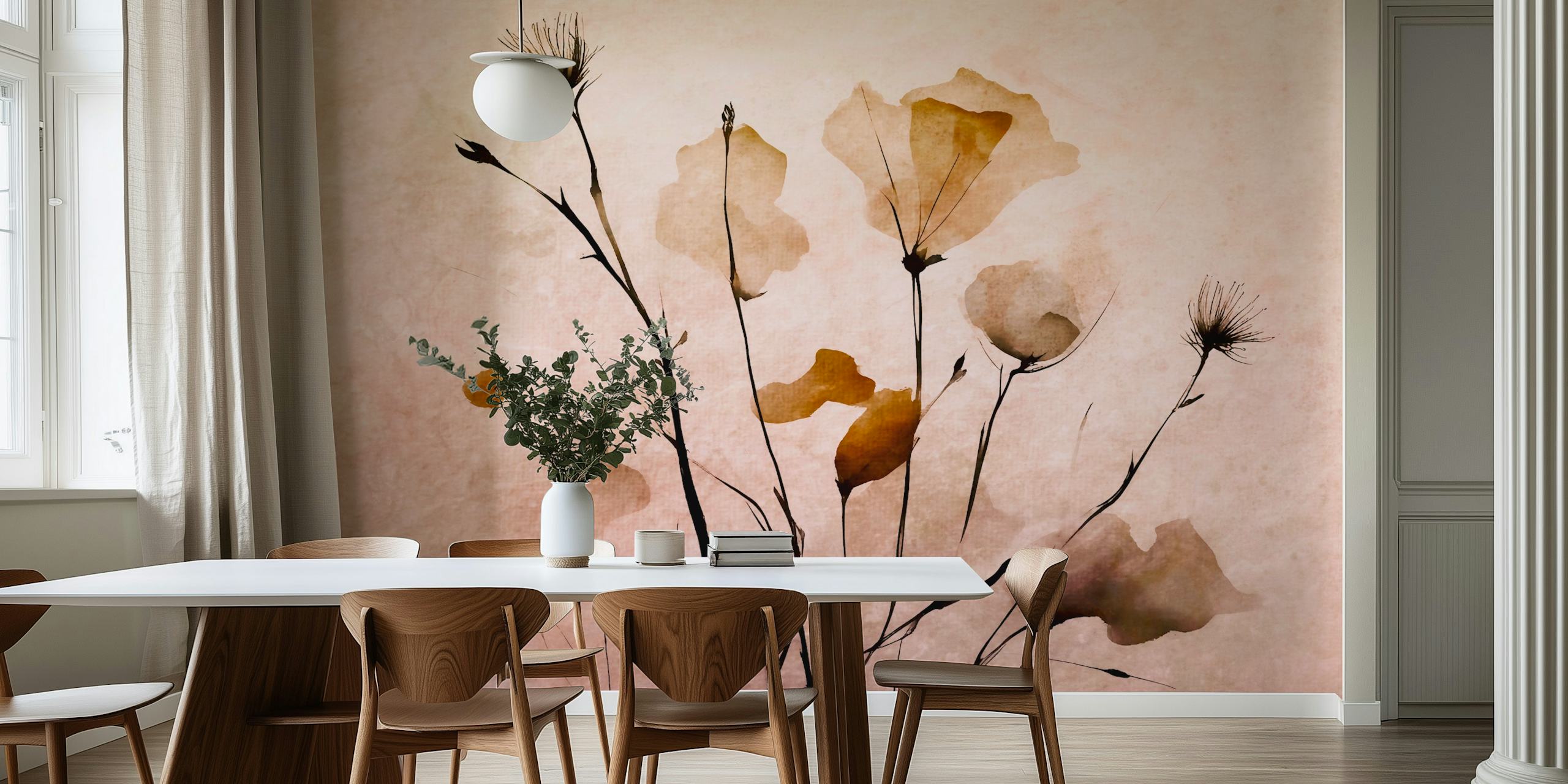 Tapeta Moody Watercolor Flowers u sobi