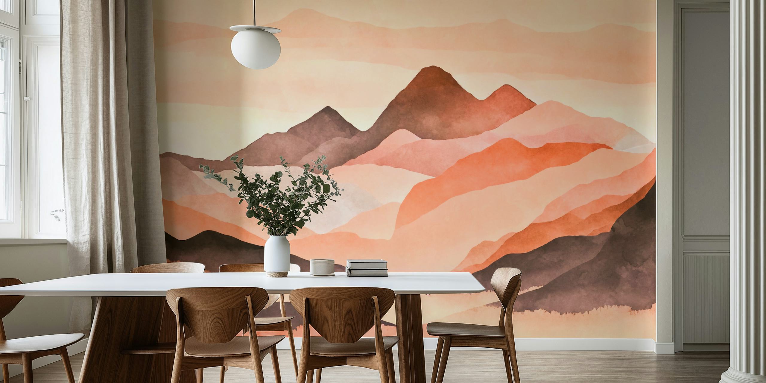 Peach Sunset Valley View wallpaper in a room