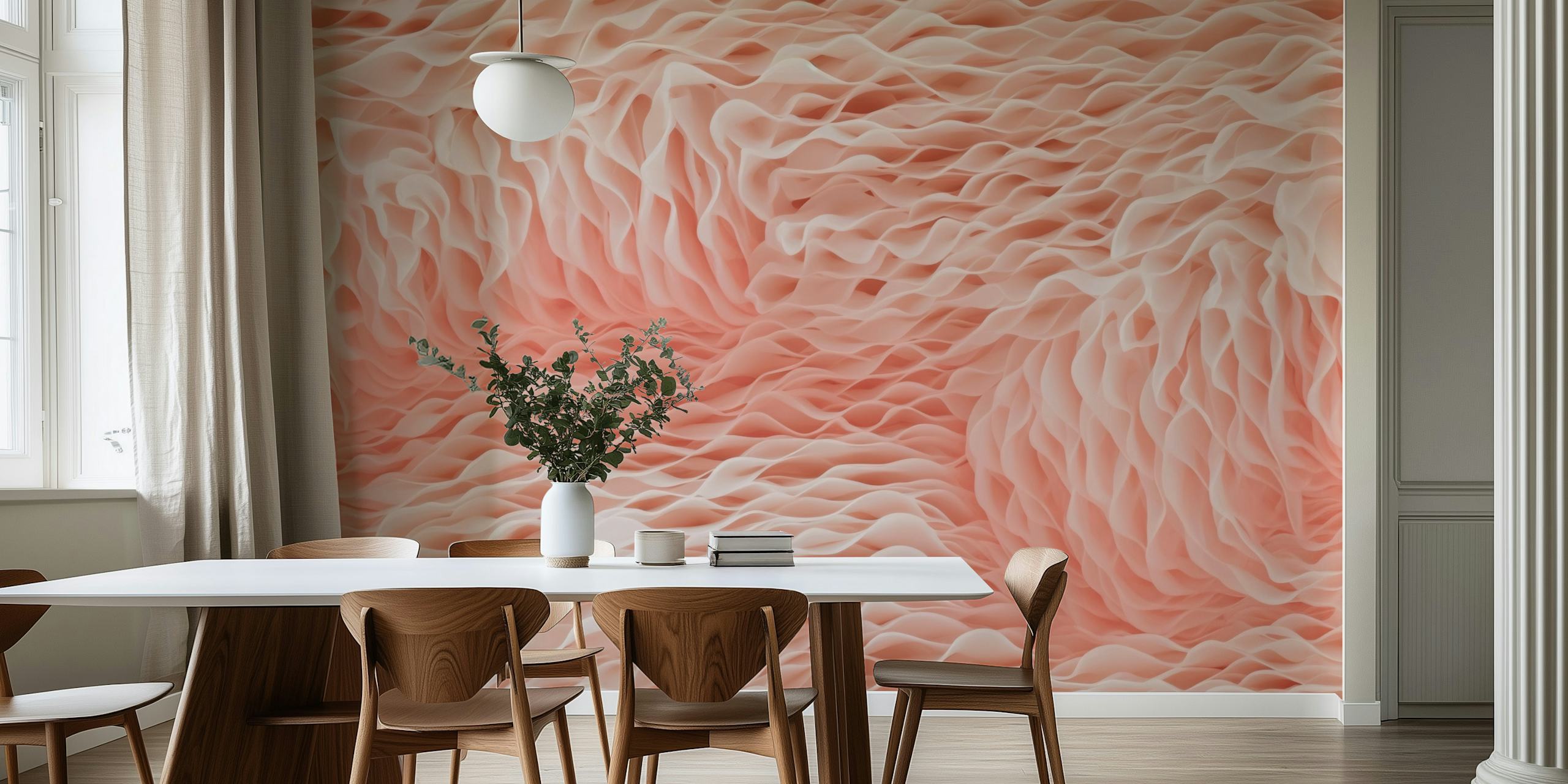 Intricate pink coral texture wallpaper in a room