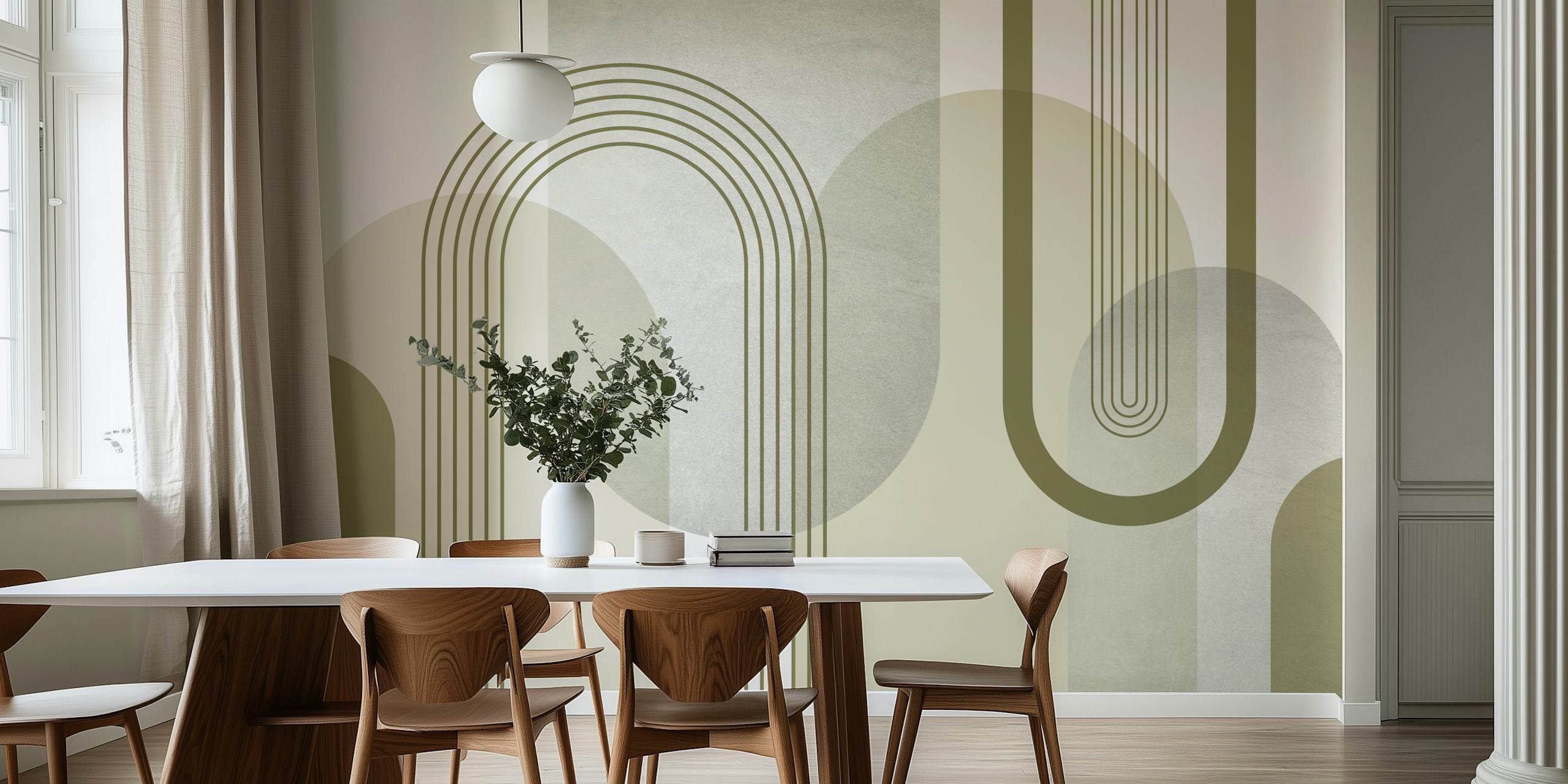 Sage Green Mid Century Arches wallpaper in a room