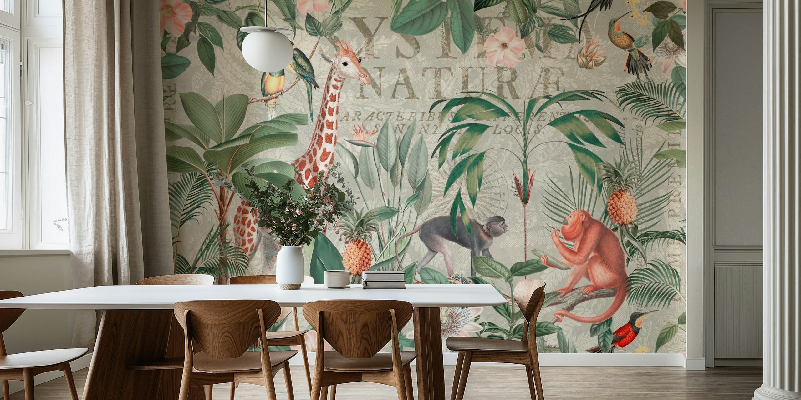 Nostalgic jungle animal wallpaper in a room