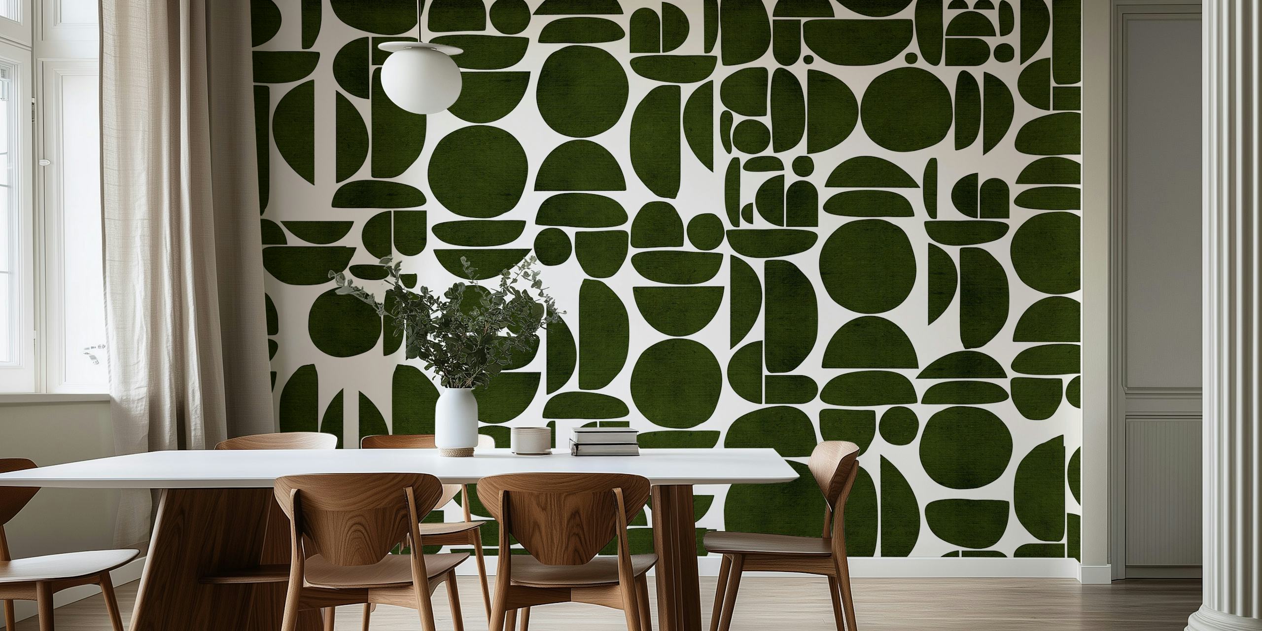 Geometric green shapes on white background wallpaper