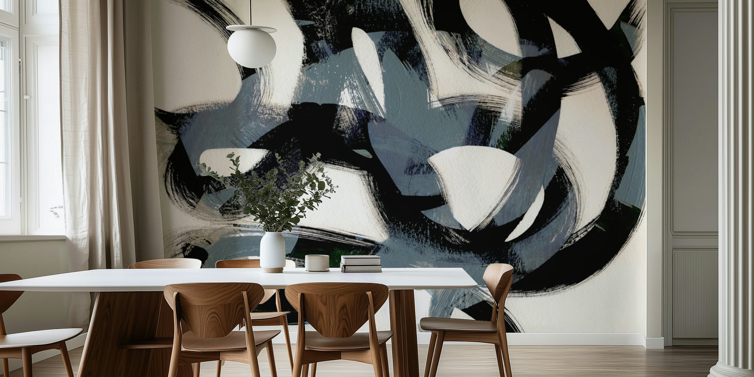 Abstract brush strokes in black and white wallpaper