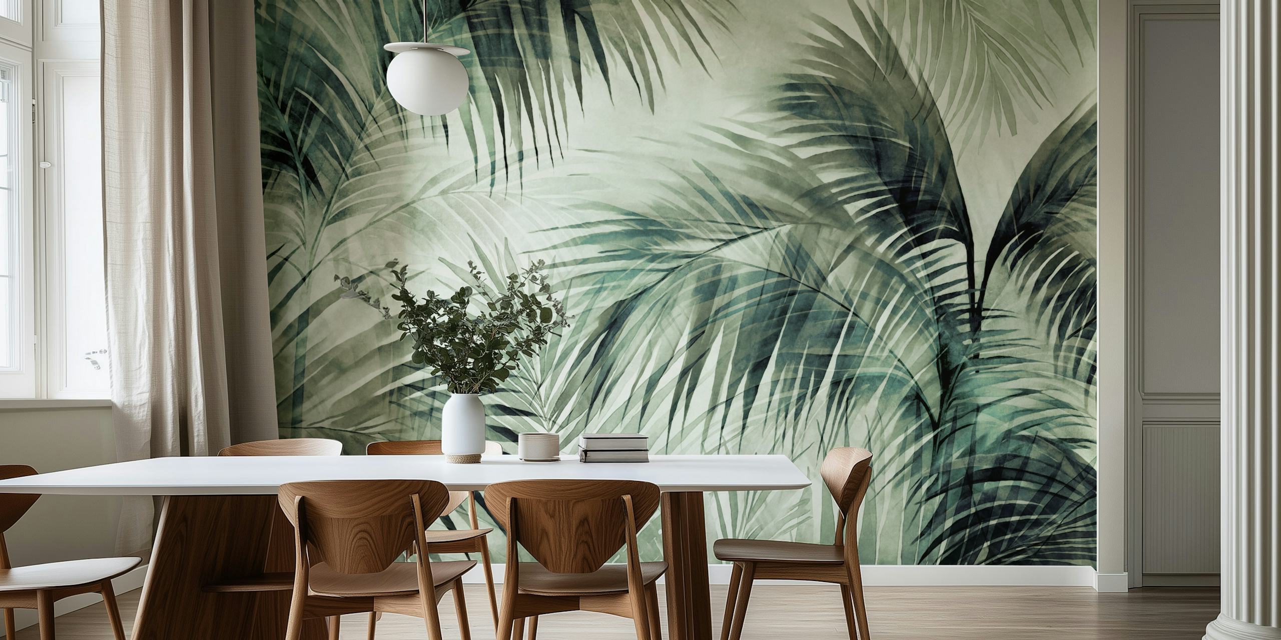 Tropical Palm Jungle Green wallpaper in a room