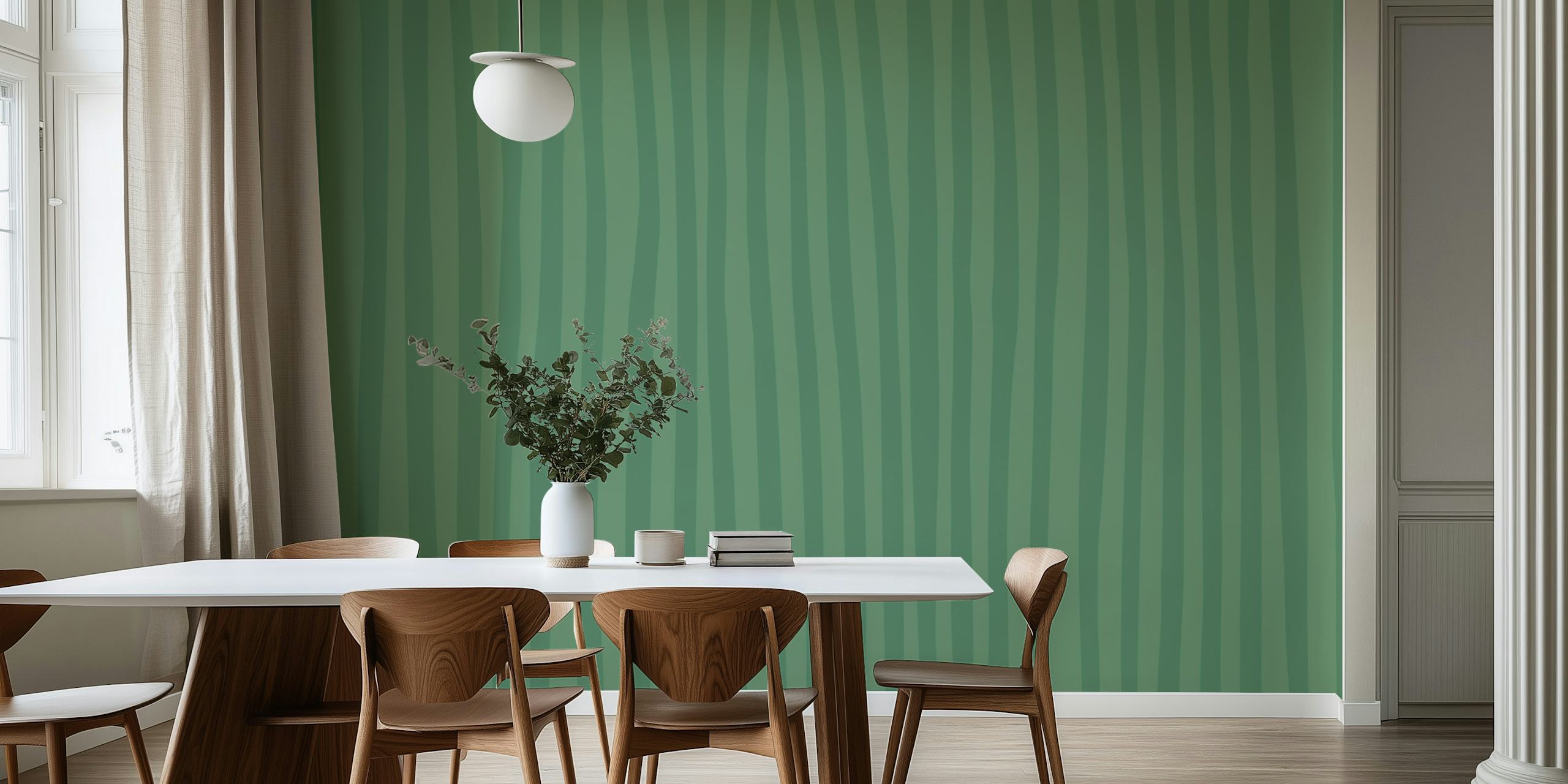 Simple Stripes Sage Green Tapete in einem Raum