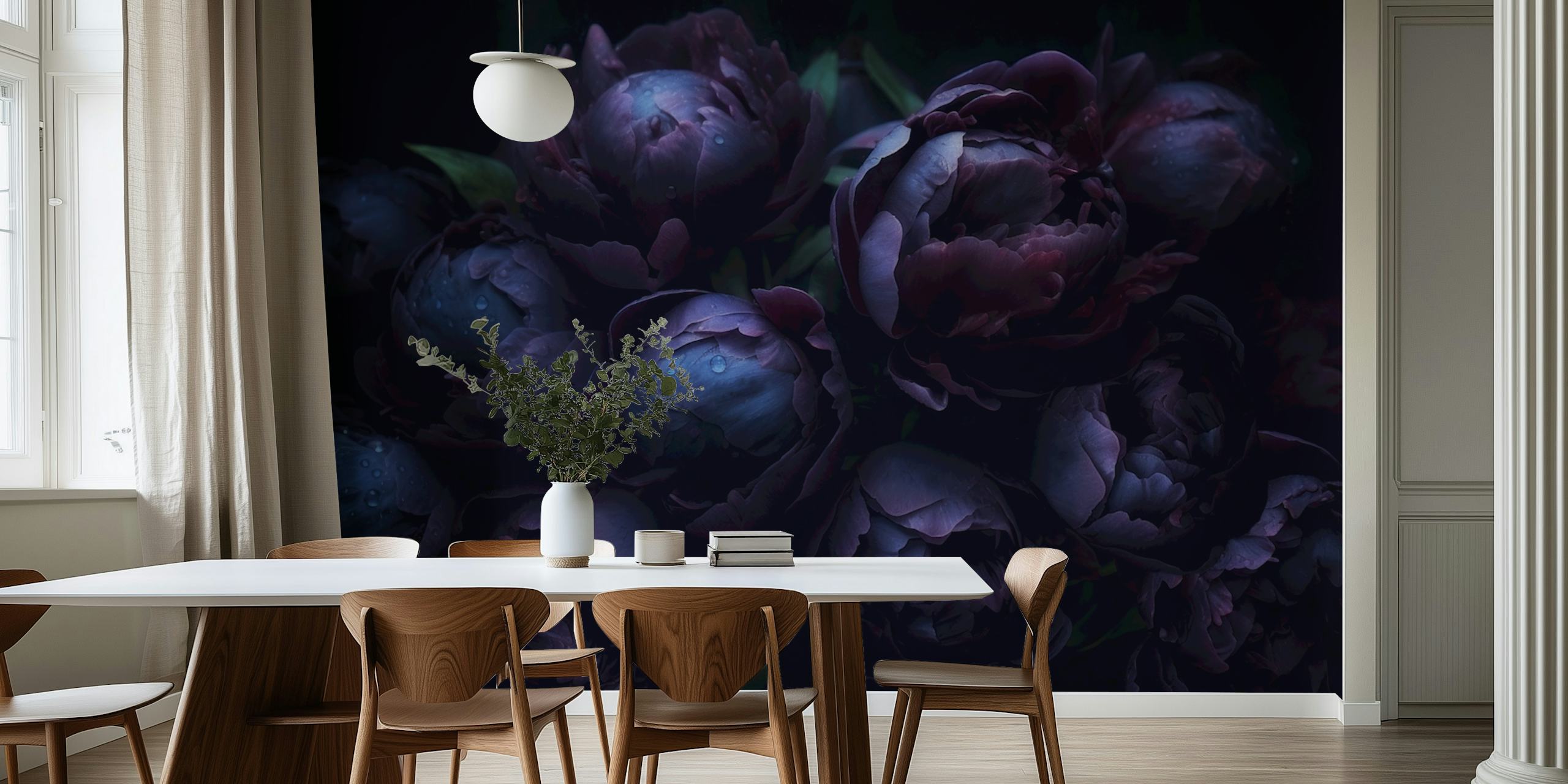 Papier peint Black Peonies dans une pièce élégante