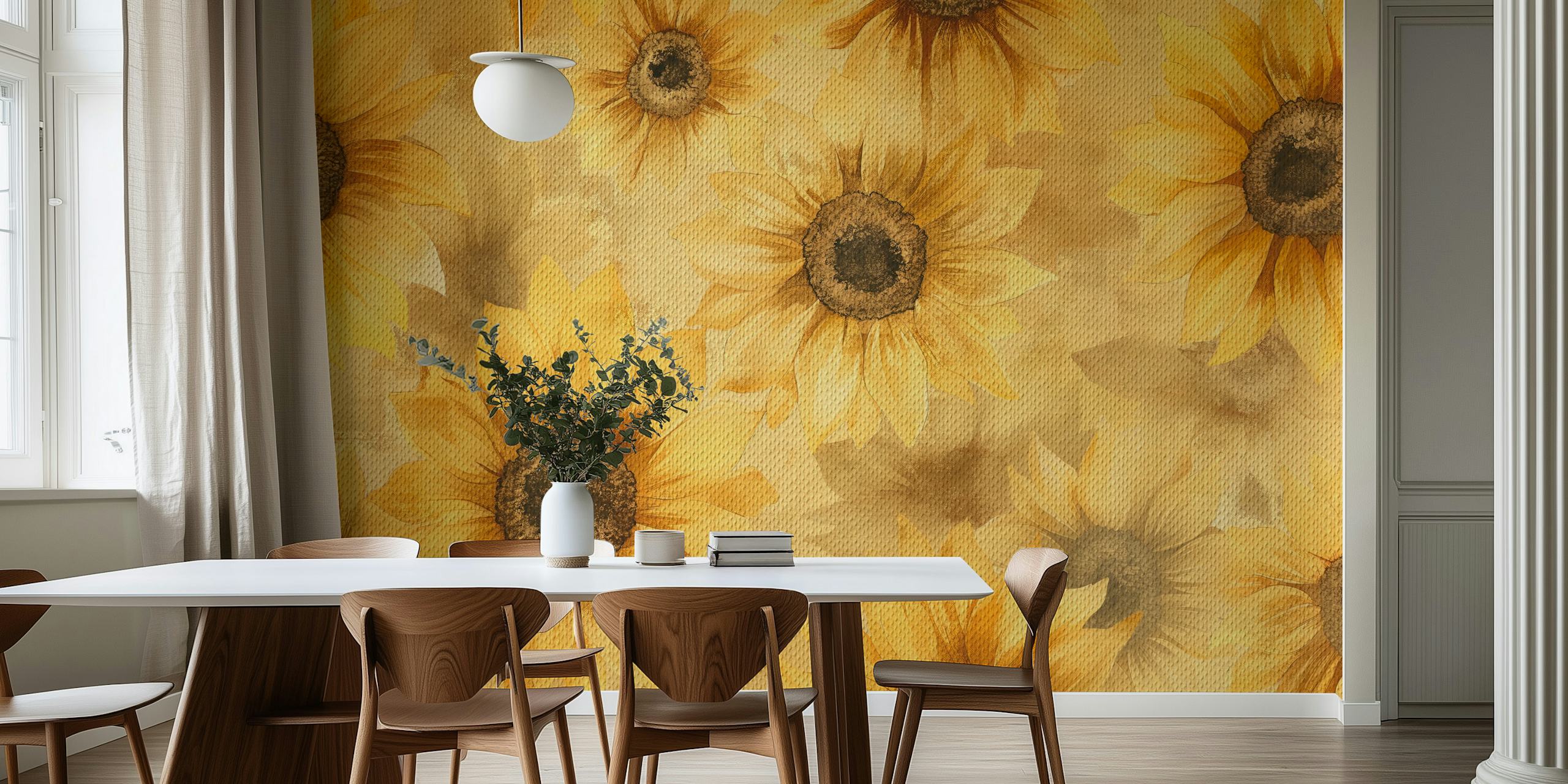 yellow sunflower floral wallpaper with watercolor style