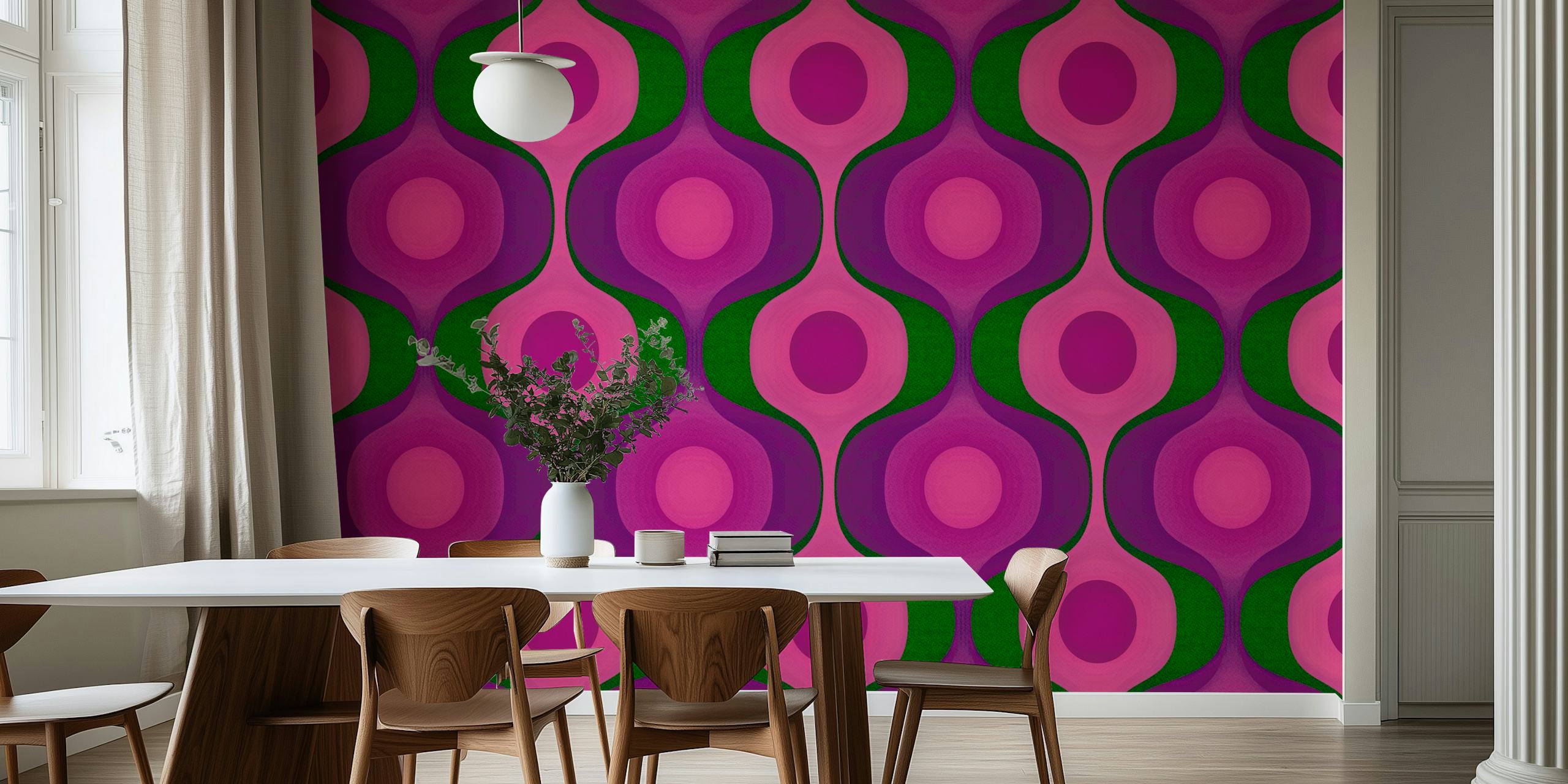 Magenta 70s Groovy Geometry wallpaper in a room