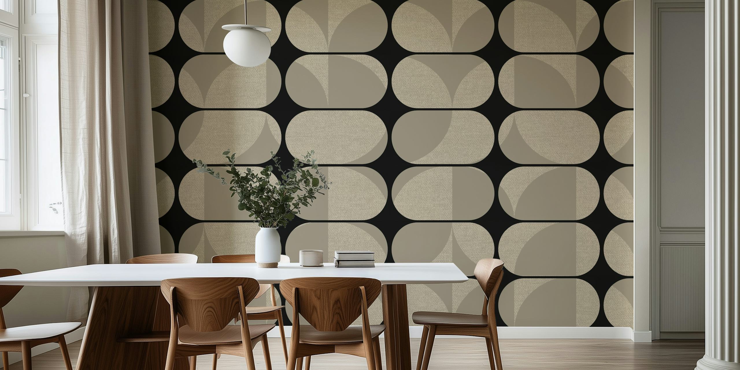 Tan Mid-Century Modern Pebble Geo tapet i rummet