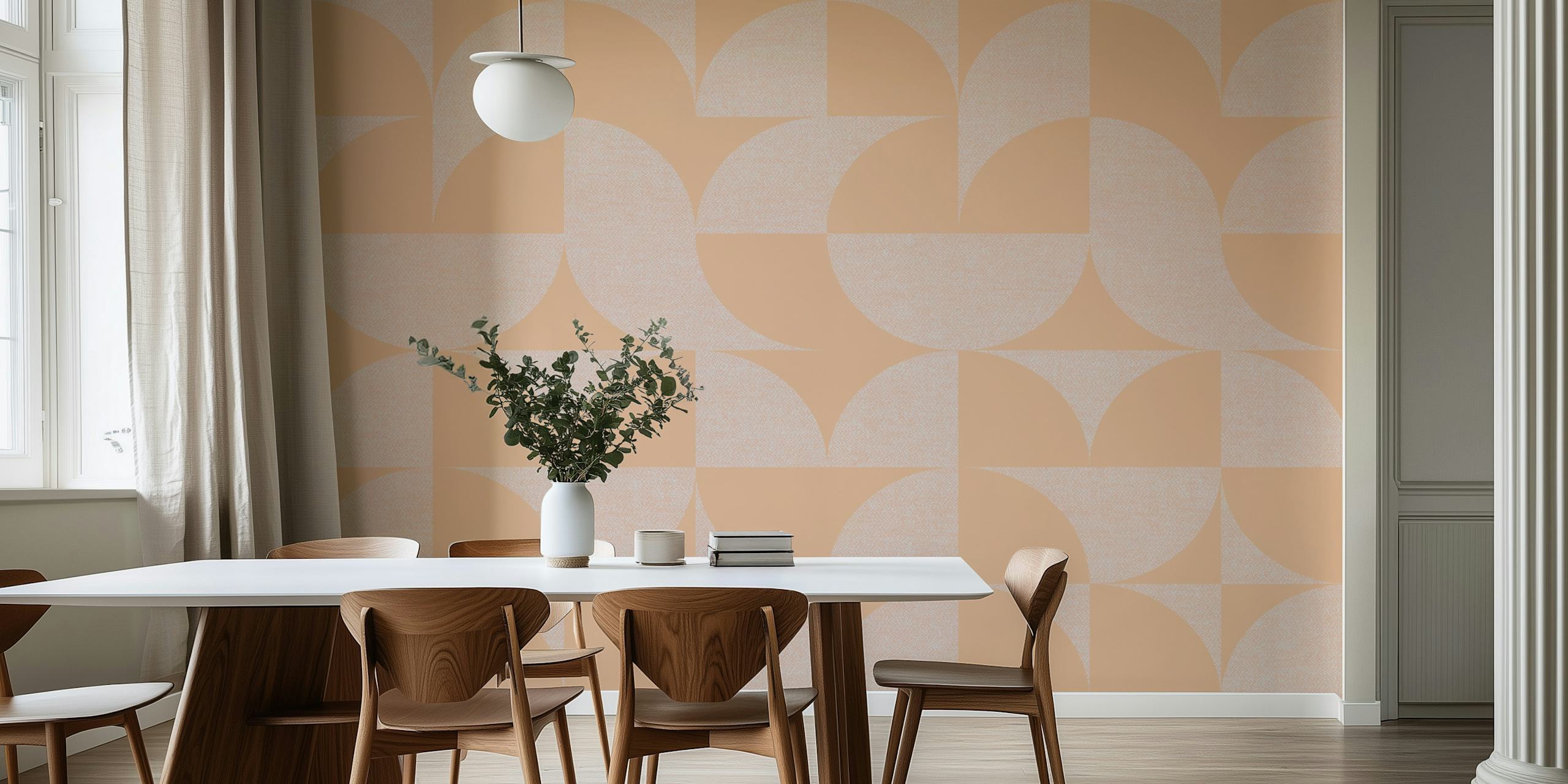 Geometric pattern wallpaper in muted peach tones