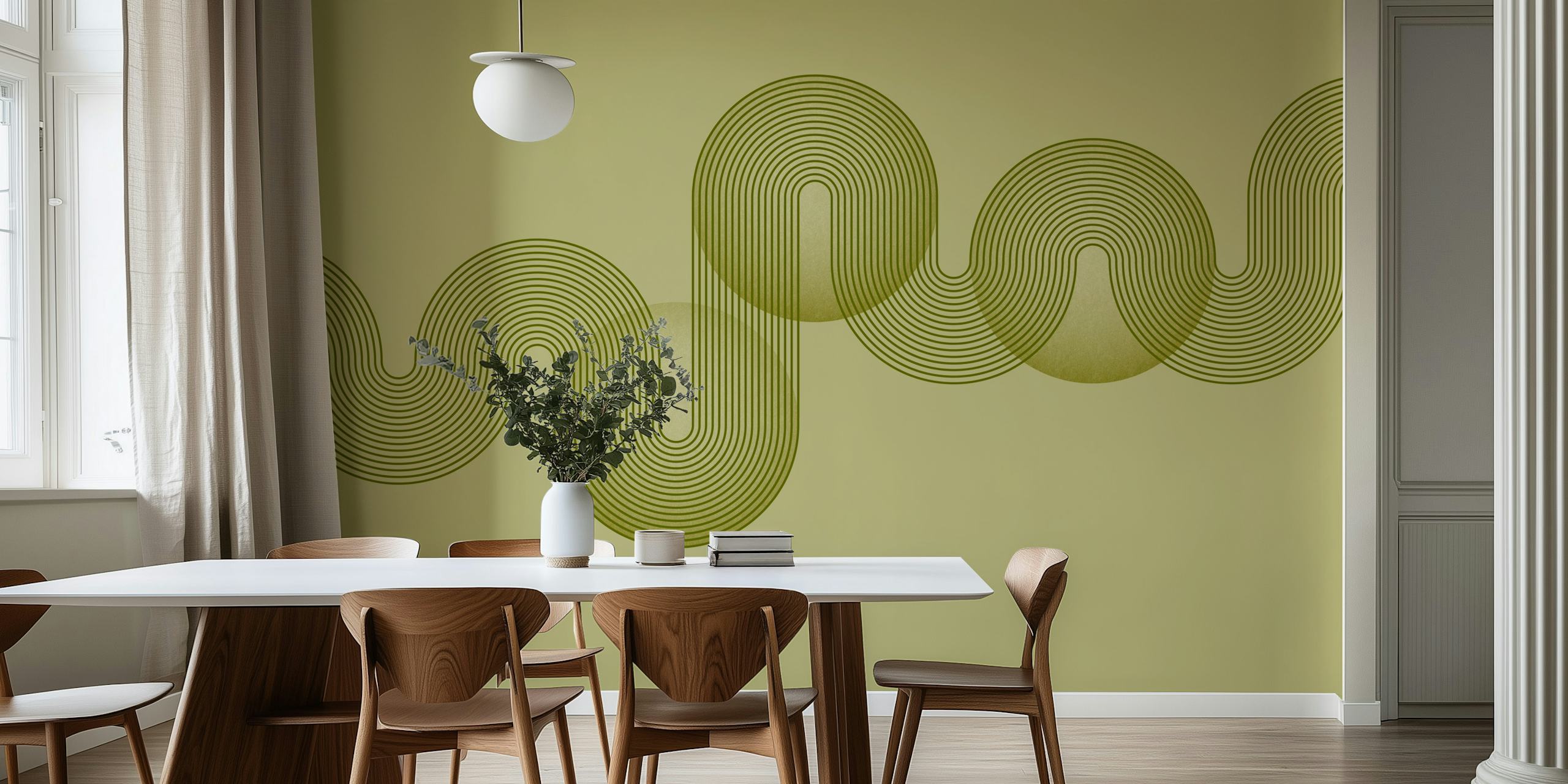 Fototapete mit geometrischen Formen im Retro-Look in Grün mit Siebziger-Jahre-Flair