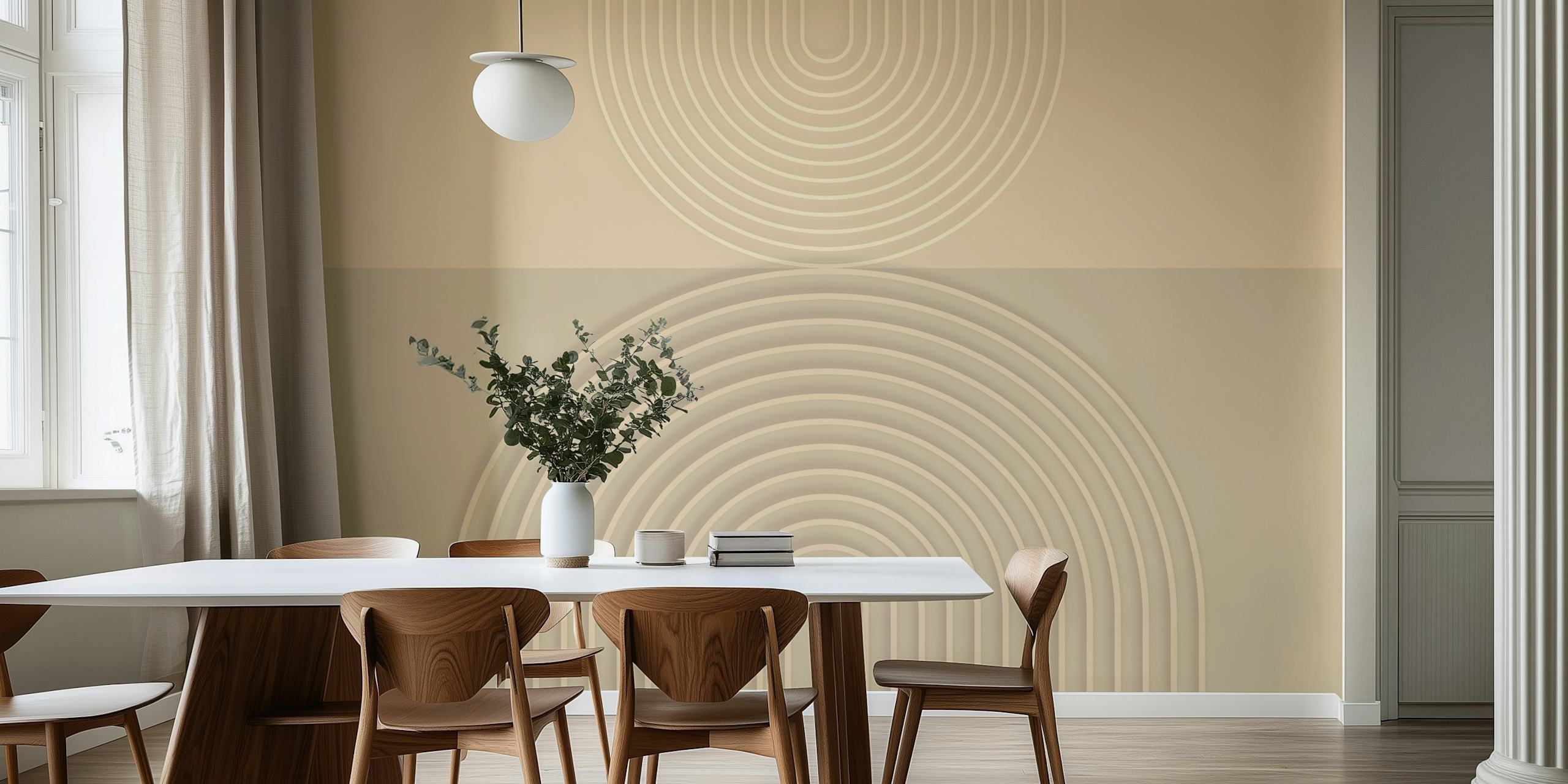 Bauhaus-inspired beige arch pattern wall mural