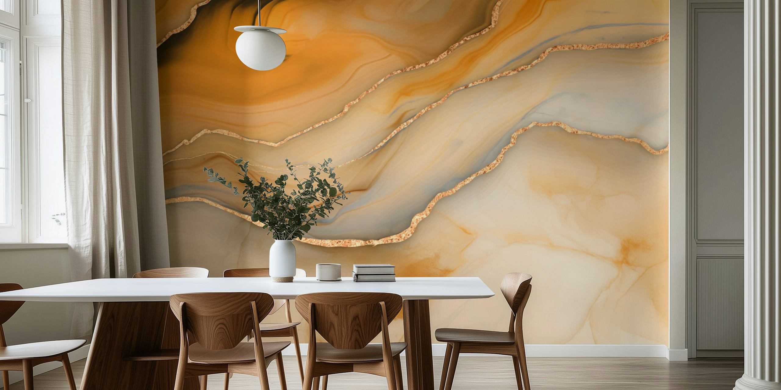 Amber marble elegance wallpaper in a room