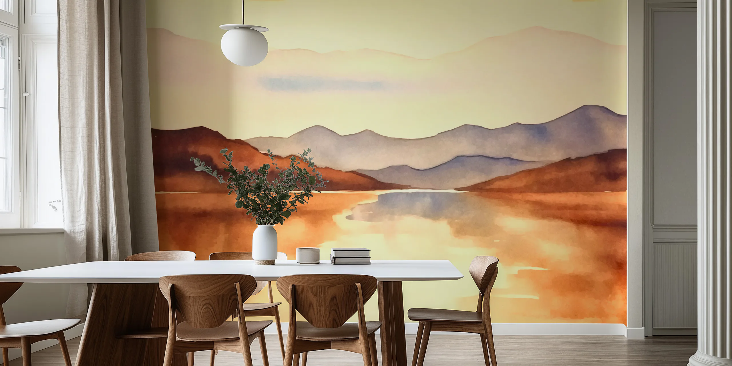Riverside Landscape Watercolor Wallpaper
