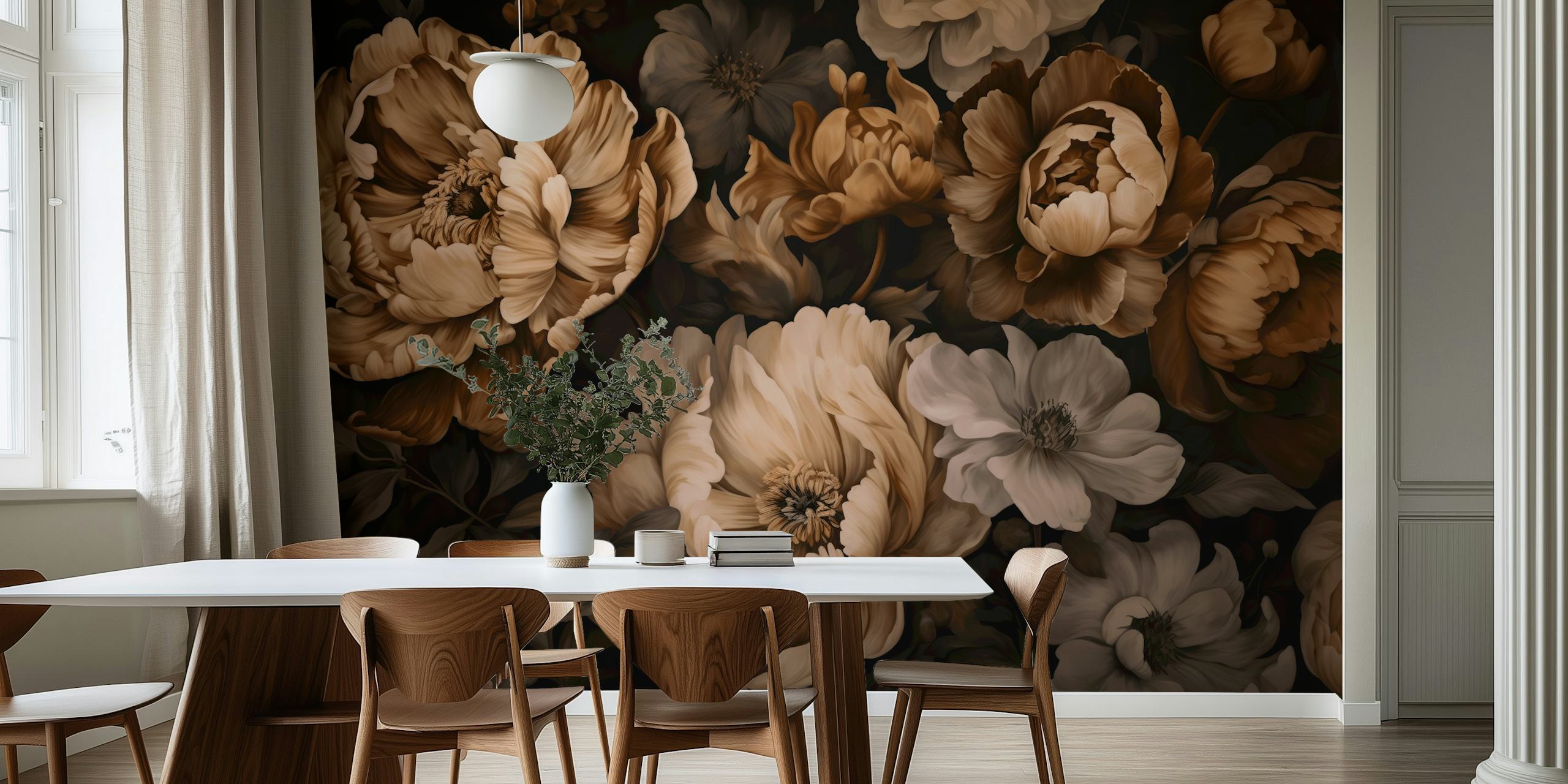 Design de papier peint floral dans des tons chauds