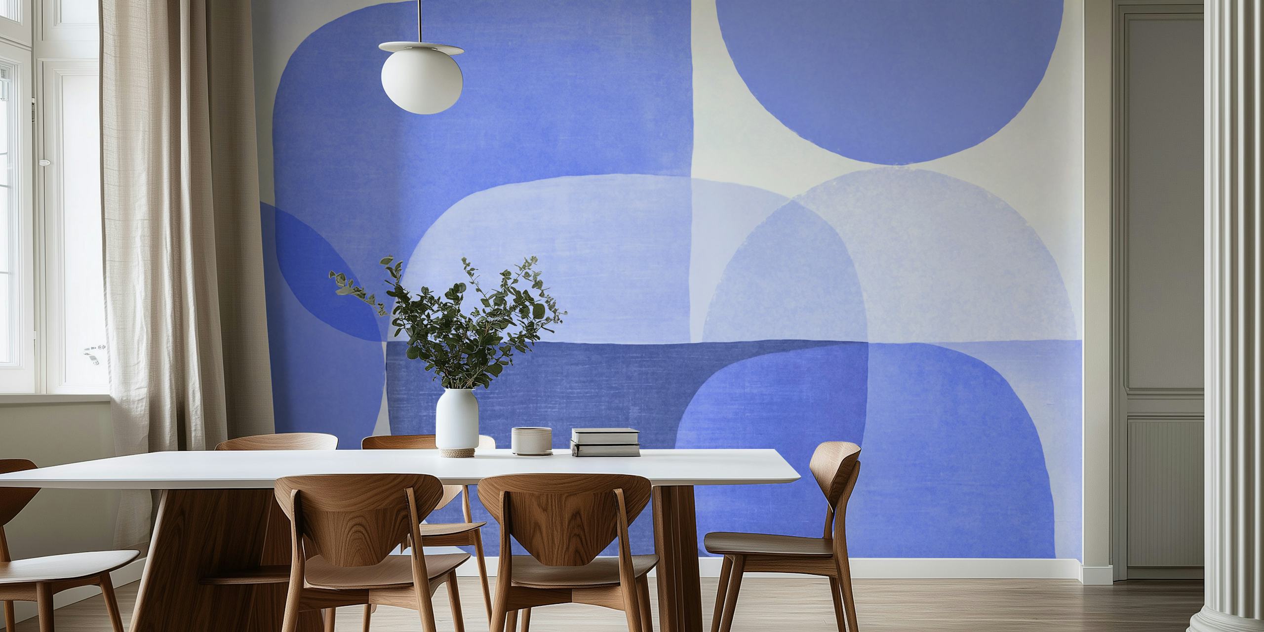 Papier peint Mid Century Roundish Shapes Blue dans une pièce