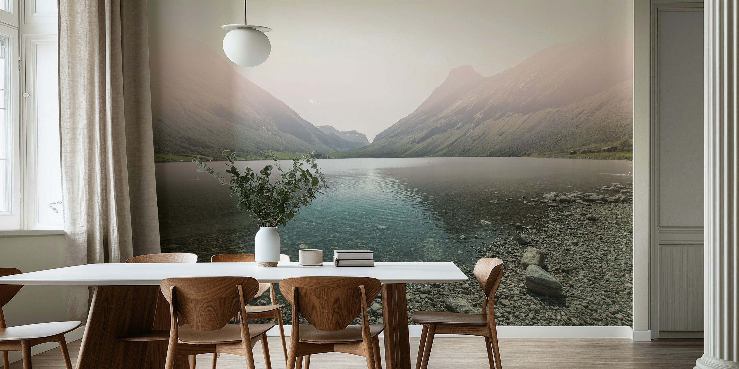 Scandinavian landscape wallpaper in a room