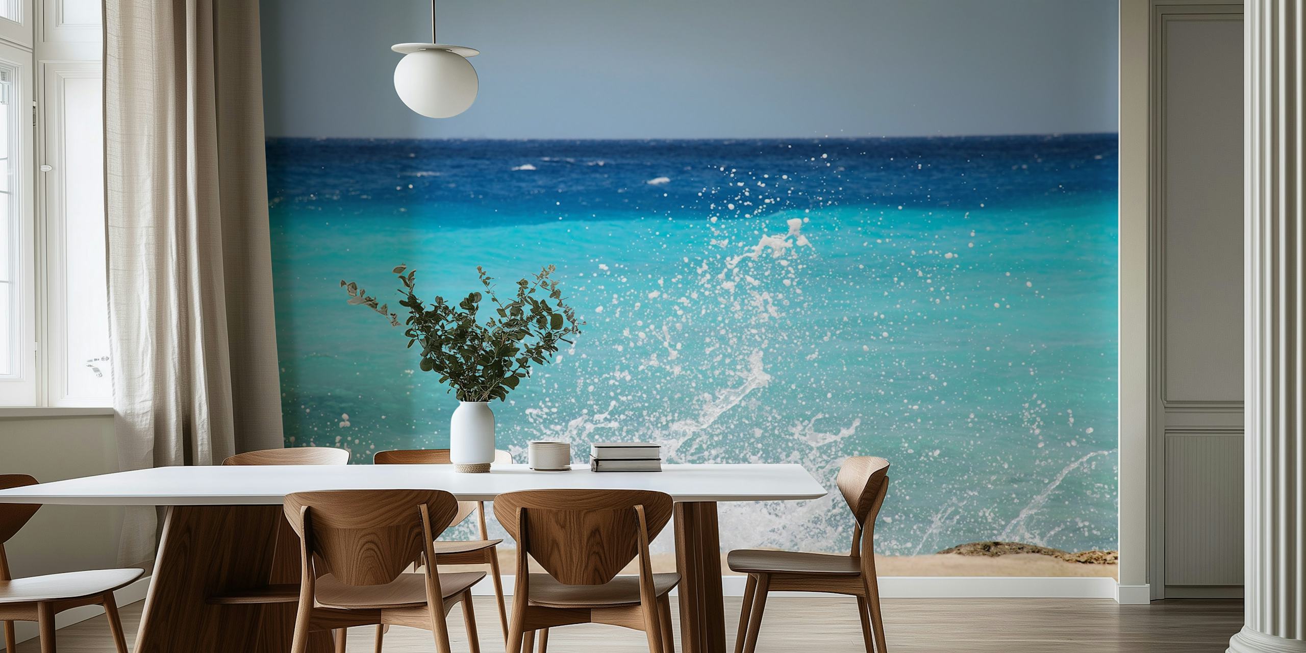 Caribbean Ocean Splash behang in een kamer