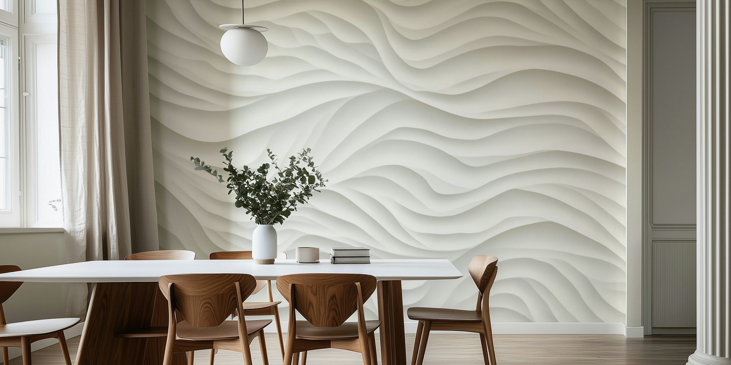 Textured all-white wallpaper in a room