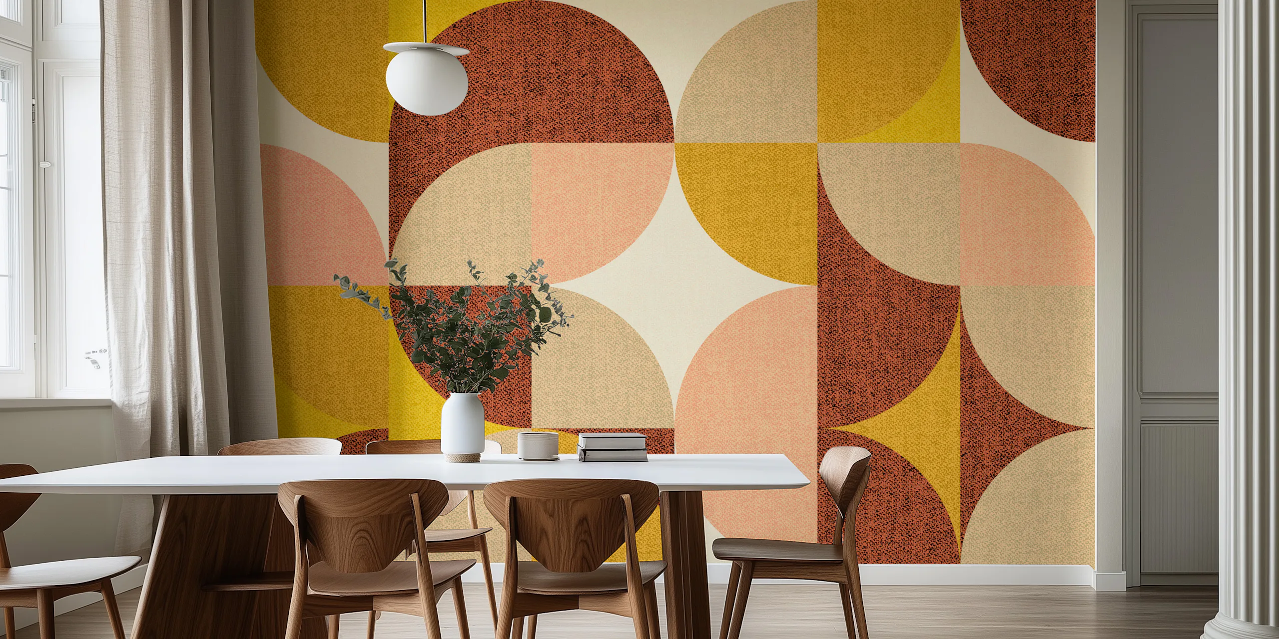 Retro Geometric Wallpaper Sage Pink Rust Gold
