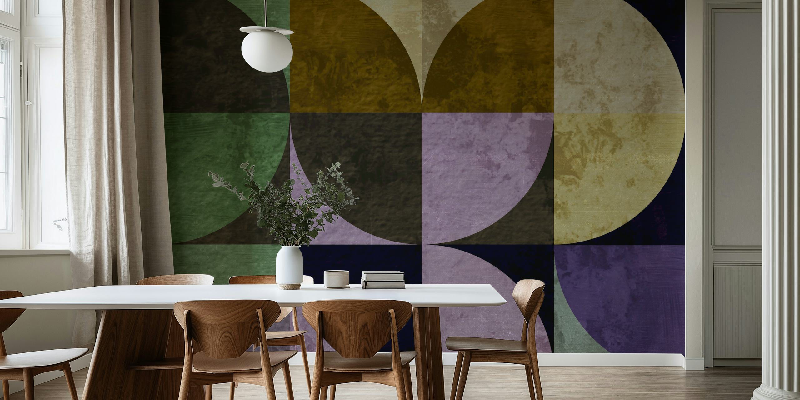 Geometric watercolor wallpaper in a room