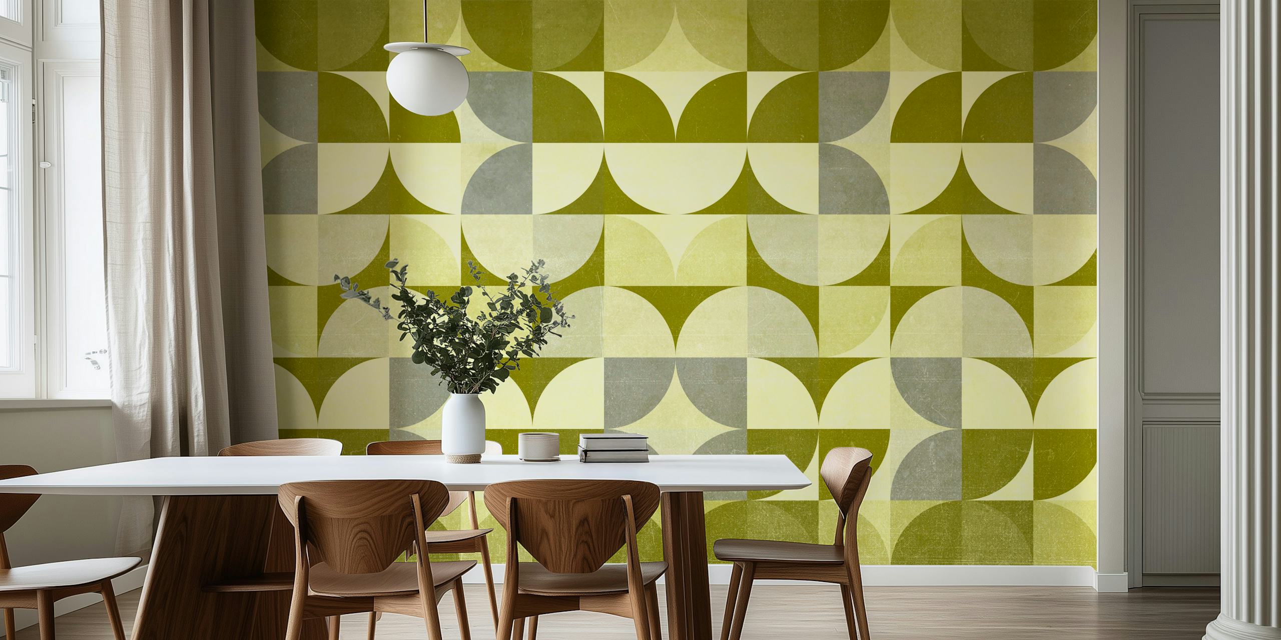 Geometric pattern in shades of sage green and gray wallpaper